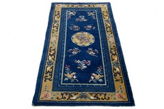 Blue Chinese Vintage Peking Handmade Wool Rug With Dragon Design