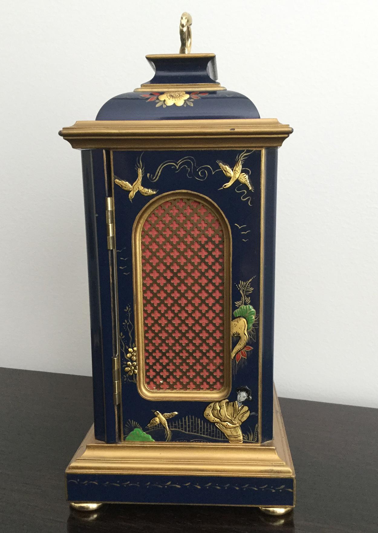 British Blue Chinoiserie Bracket Clock by Mappin & Webb, circa 1970