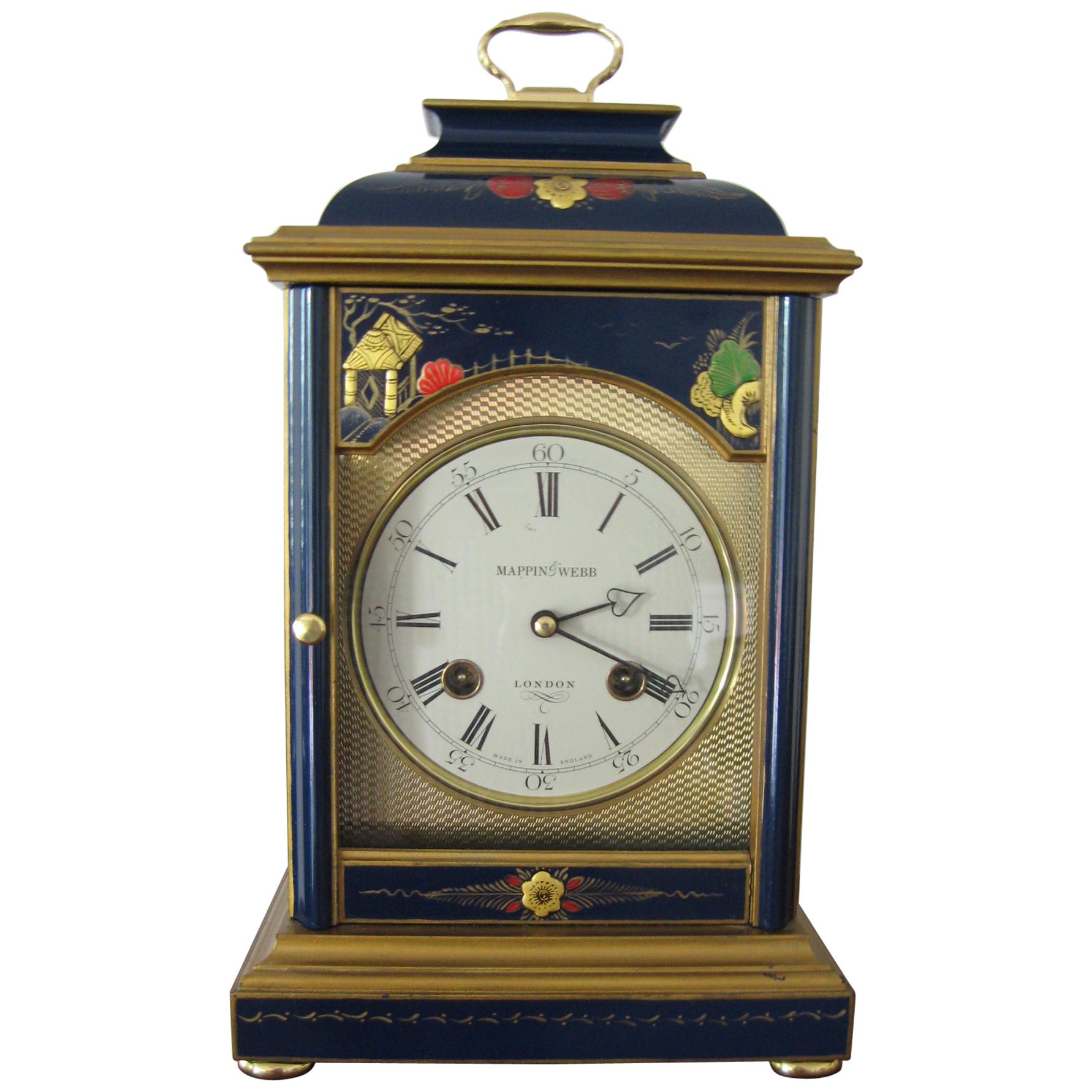 Blue Chinoiserie Bracket Clock by Mappin and Webb, circa 1970 at 1stDibs