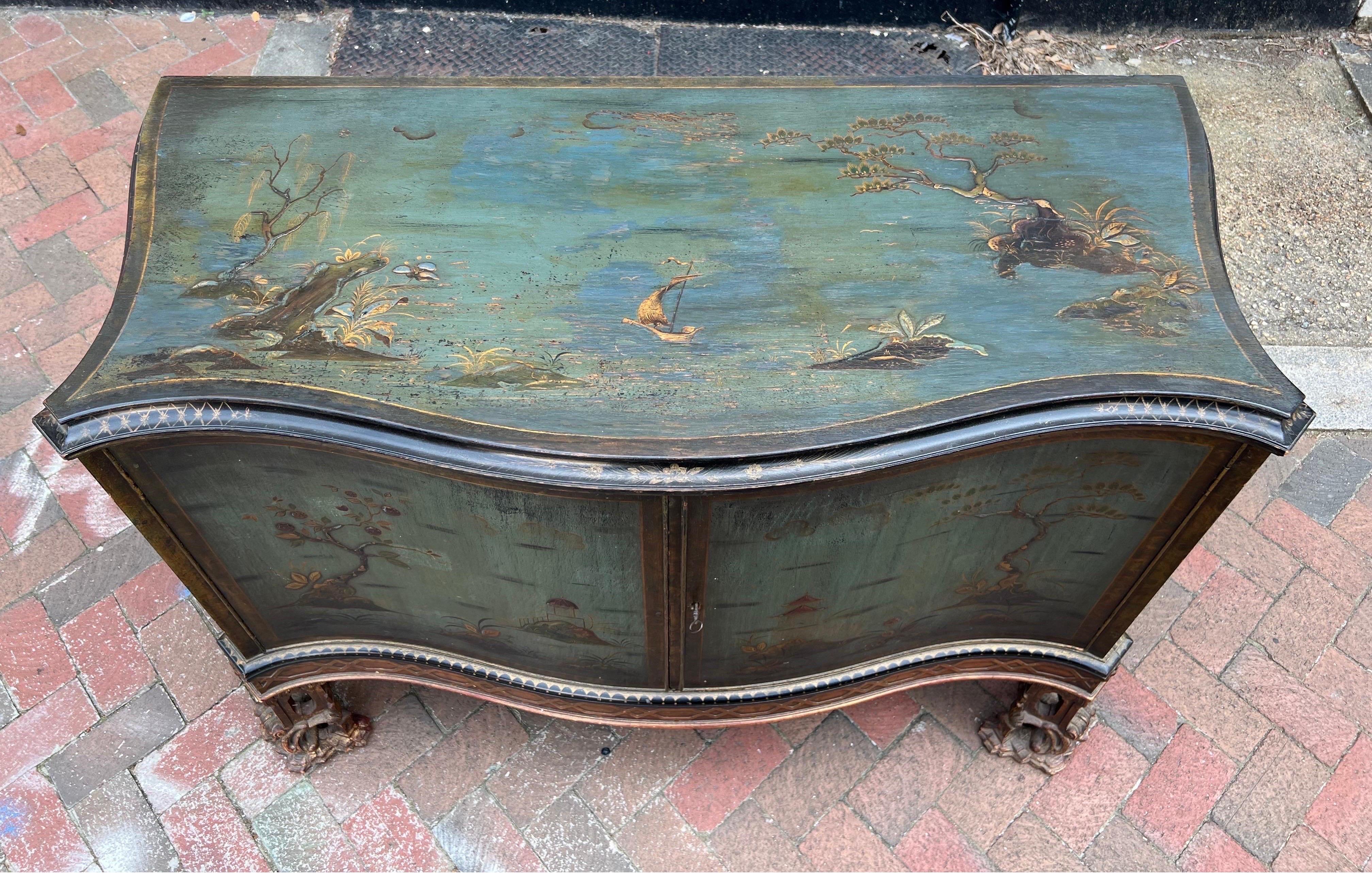 Blue Chinoiserie Cabinet on Chinese Chippendale Feet 'Potential Vanity' 2