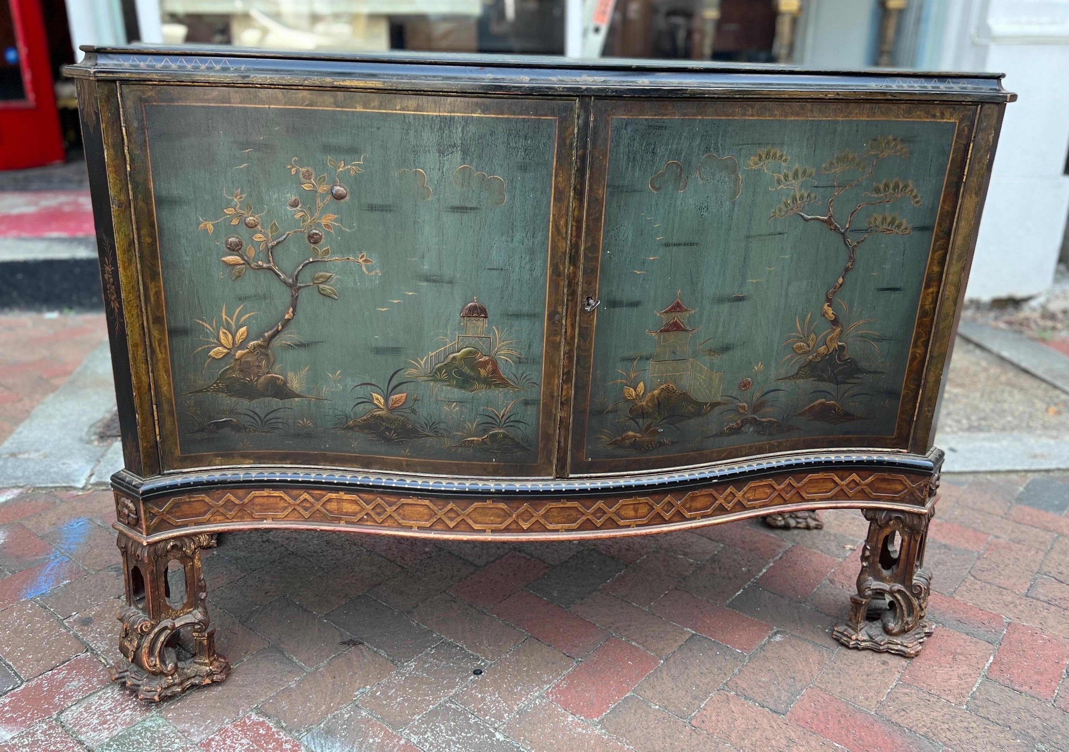 Blue Chinoiserie Cabinet on Chinese Chippendale Feet 'Potential Vanity' 3