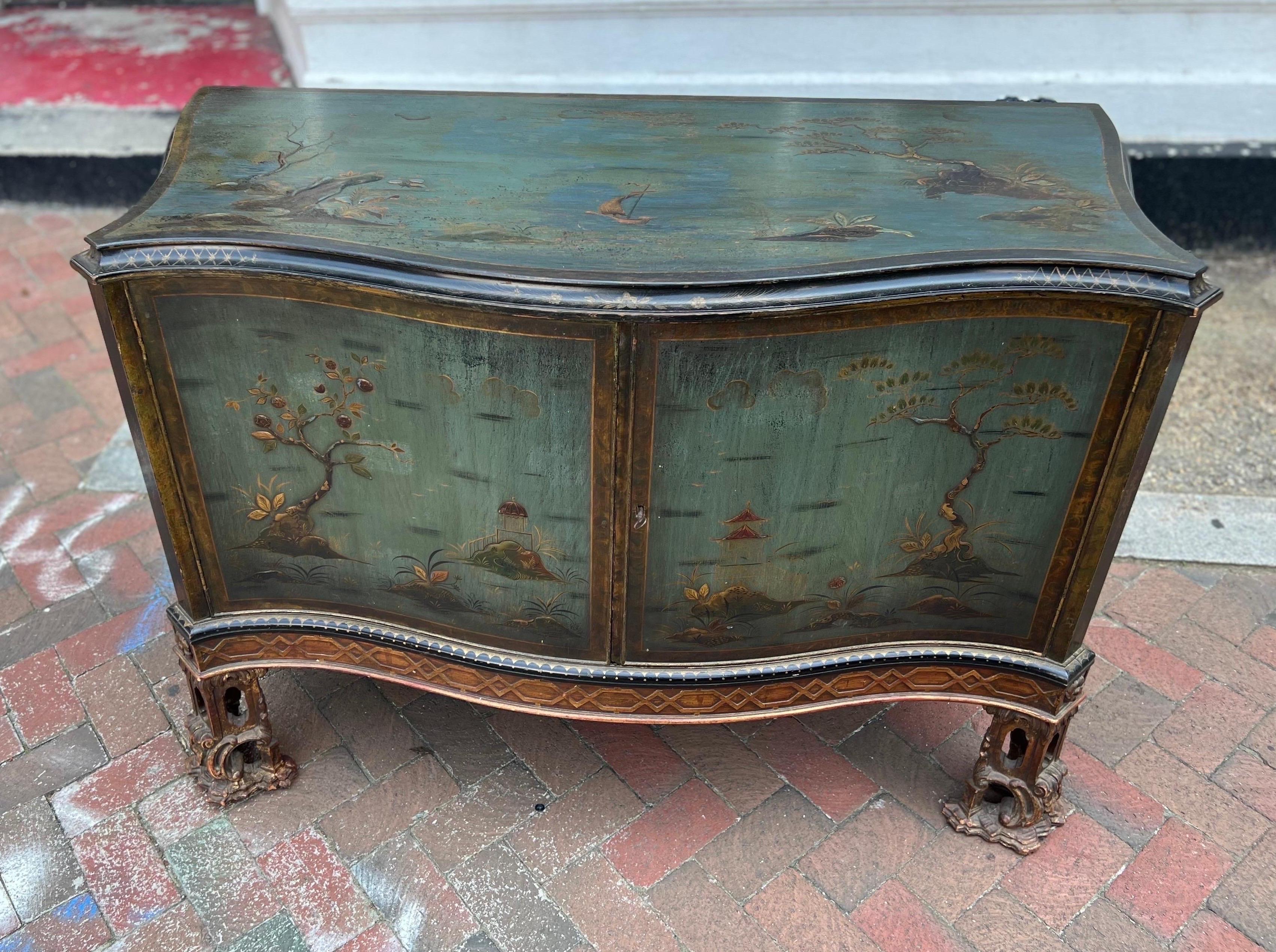 Blue Chinoiserie Cabinet on Chinese Chippendale Feet 'Potential Vanity' 4