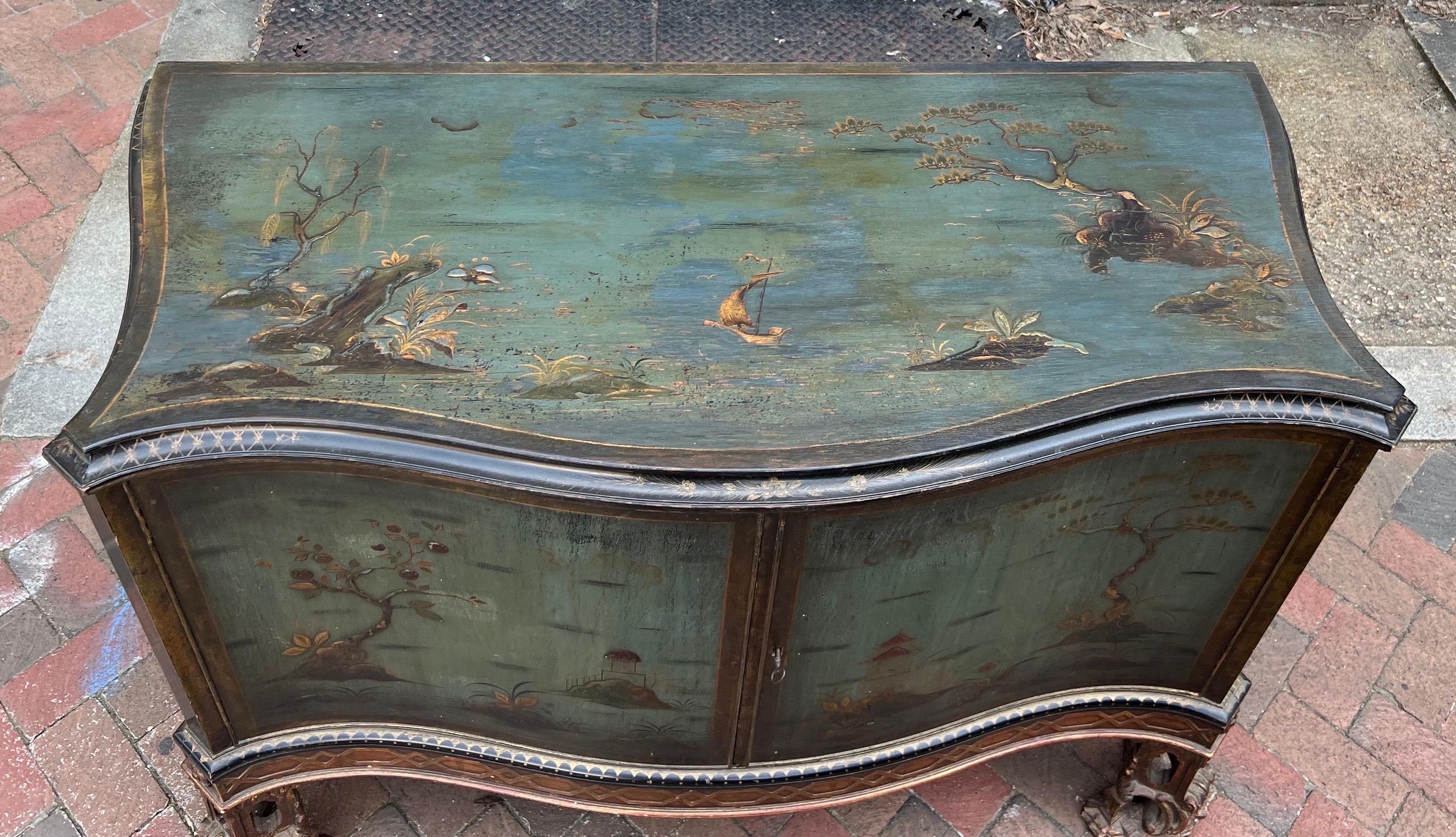 Unknown Blue Chinoiserie Cabinet on Chinese Chippendale Feet 'Potential Vanity'