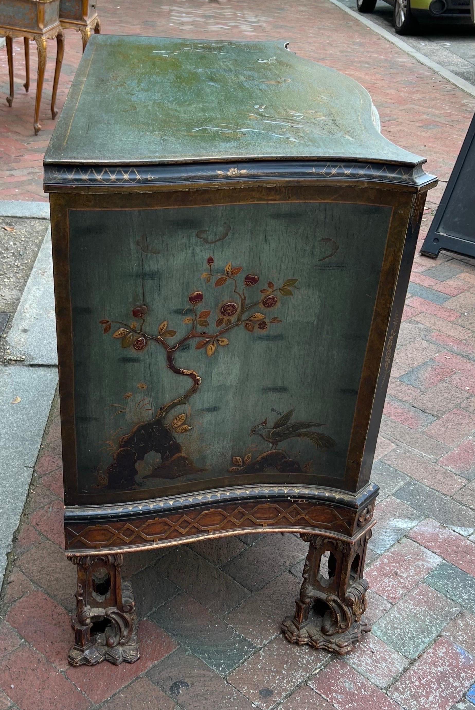 Wood Blue Chinoiserie Cabinet on Chinese Chippendale Feet 'Potential Vanity'