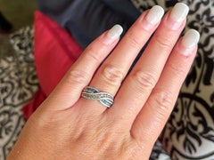 Blue, Chocolate and White Diamond Band Ring in 14k White Gold