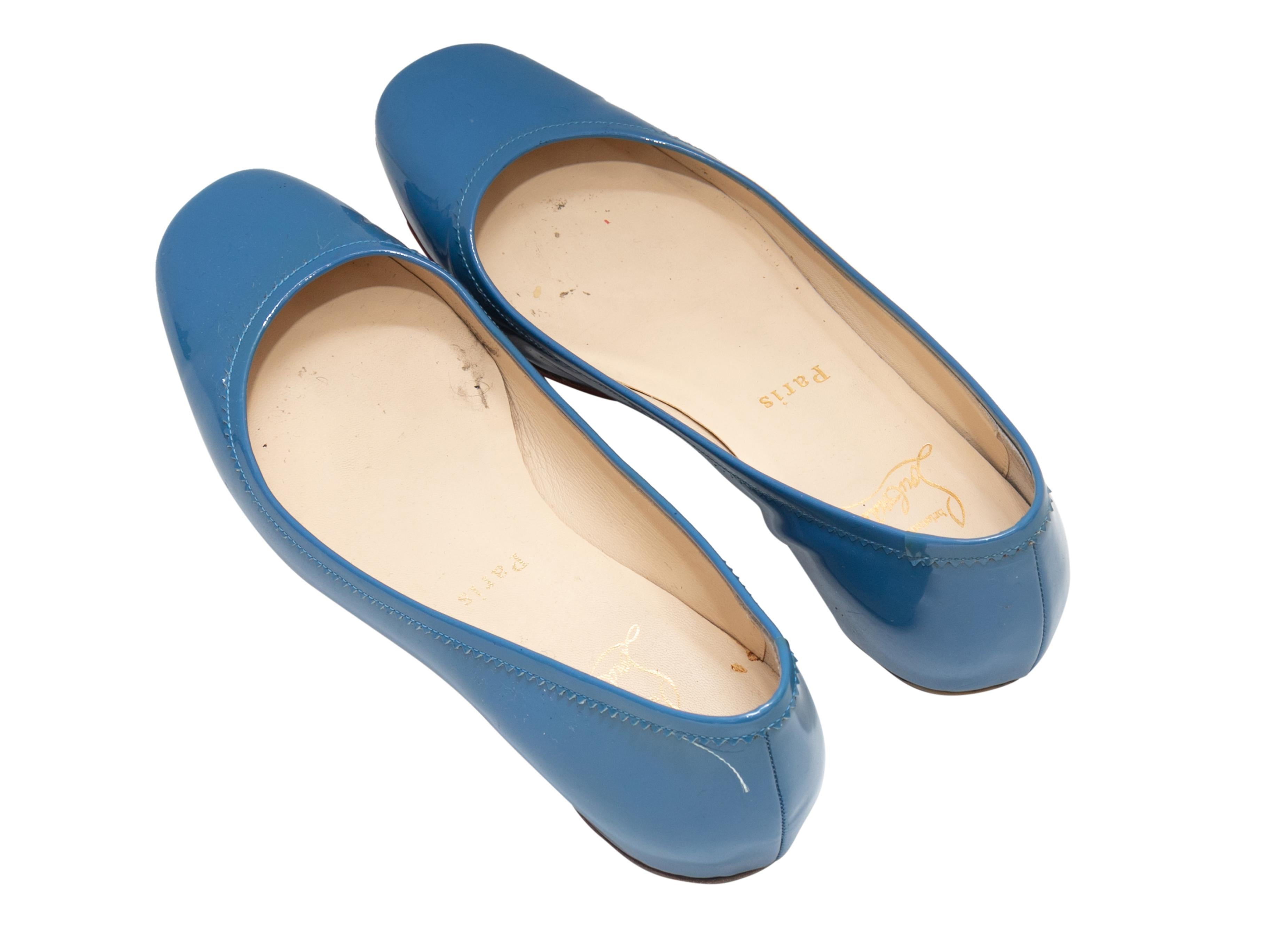 Blue Christian Louboutin Patent Ballet Flats Size 37 In Good Condition For Sale In New York, NY