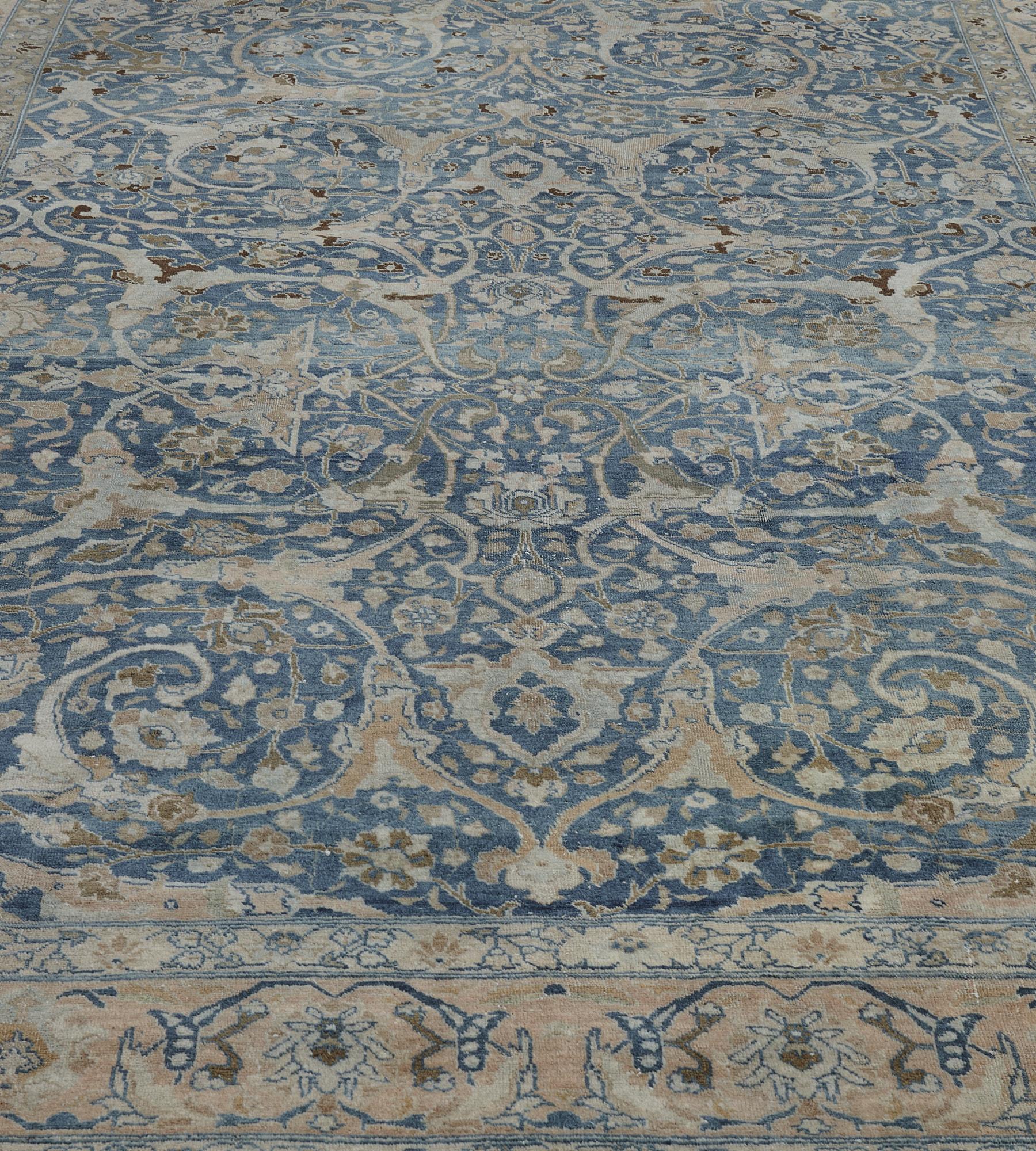 Hand-Knotted Blue Circa-1910 Antique Authentic Persian Tabriz Rug For Sale