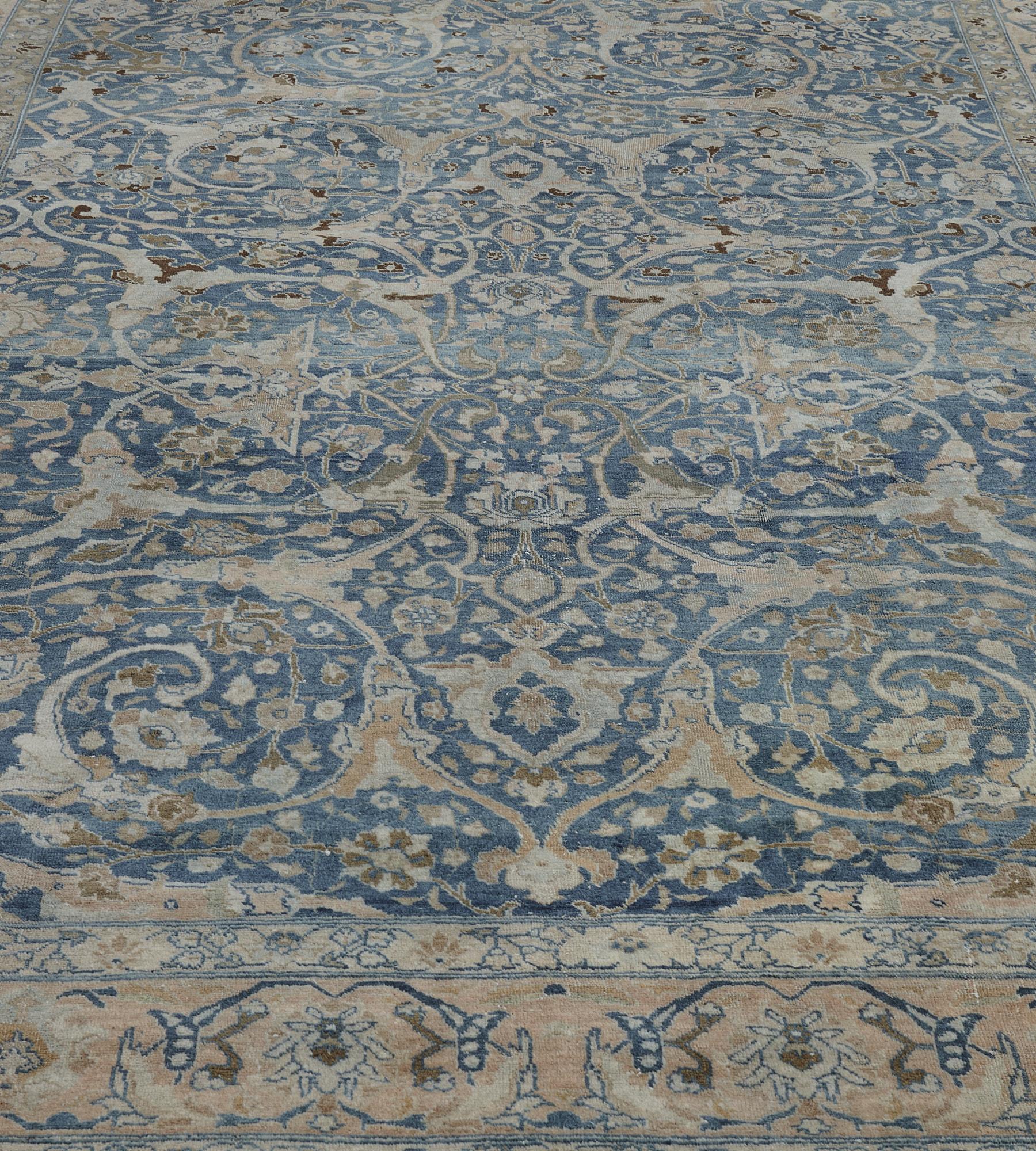 Perse Tapis Persan Tabriz Bleu Circa-1910 Antique Authentique en vente