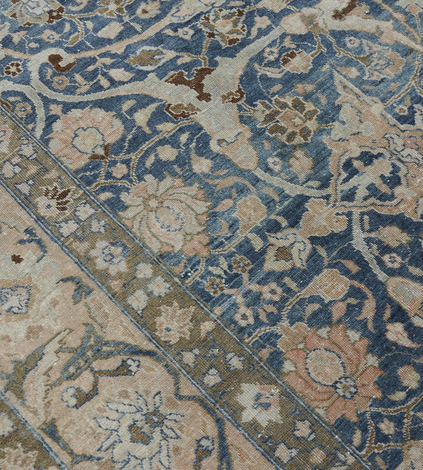 Blauer CIRCA-1910 Antiker authentischer persischer Täbris-Teppich (20. Jahrhundert) im Angebot
