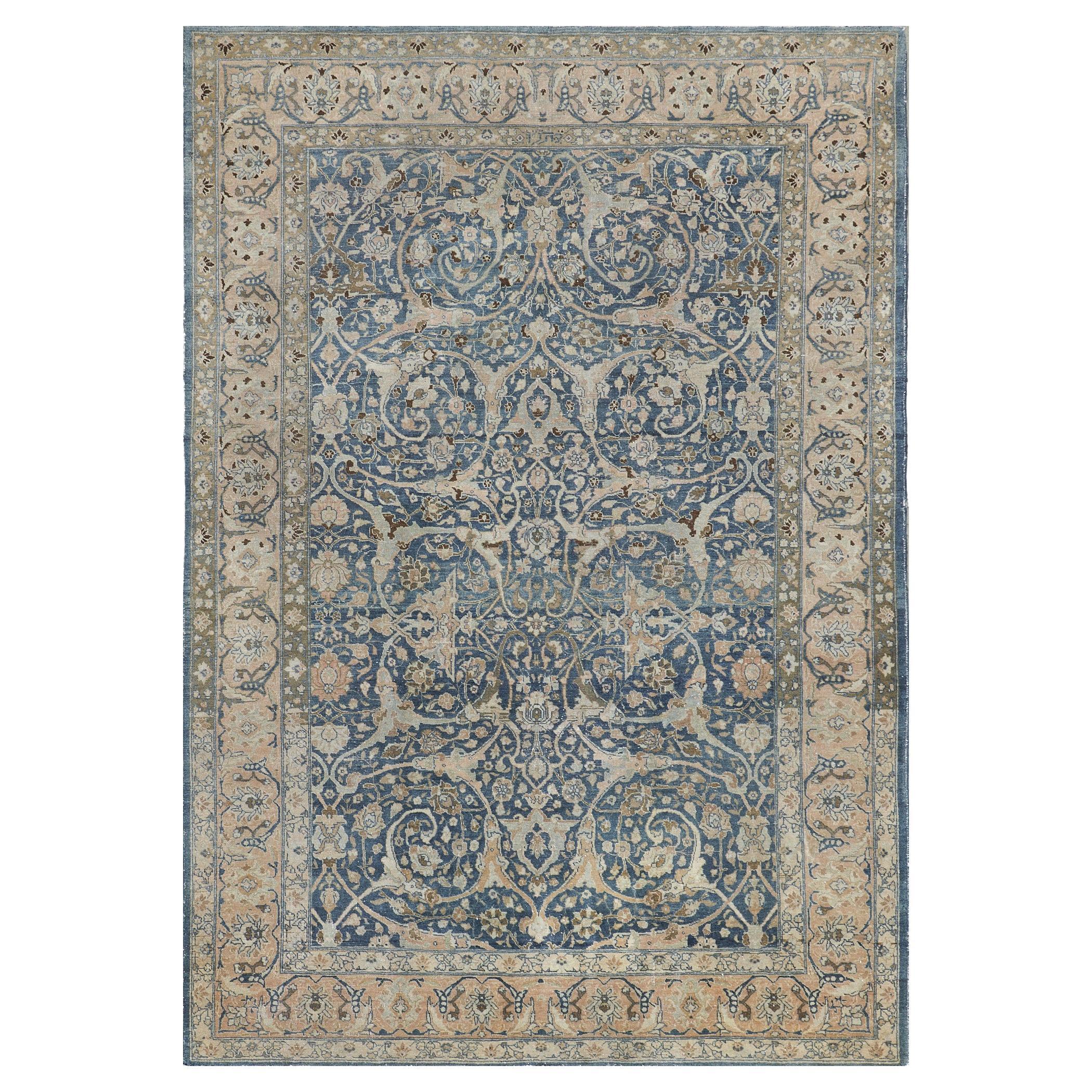 Blauer CIRCA-1910 Antiker authentischer persischer Täbris-Teppich im Angebot