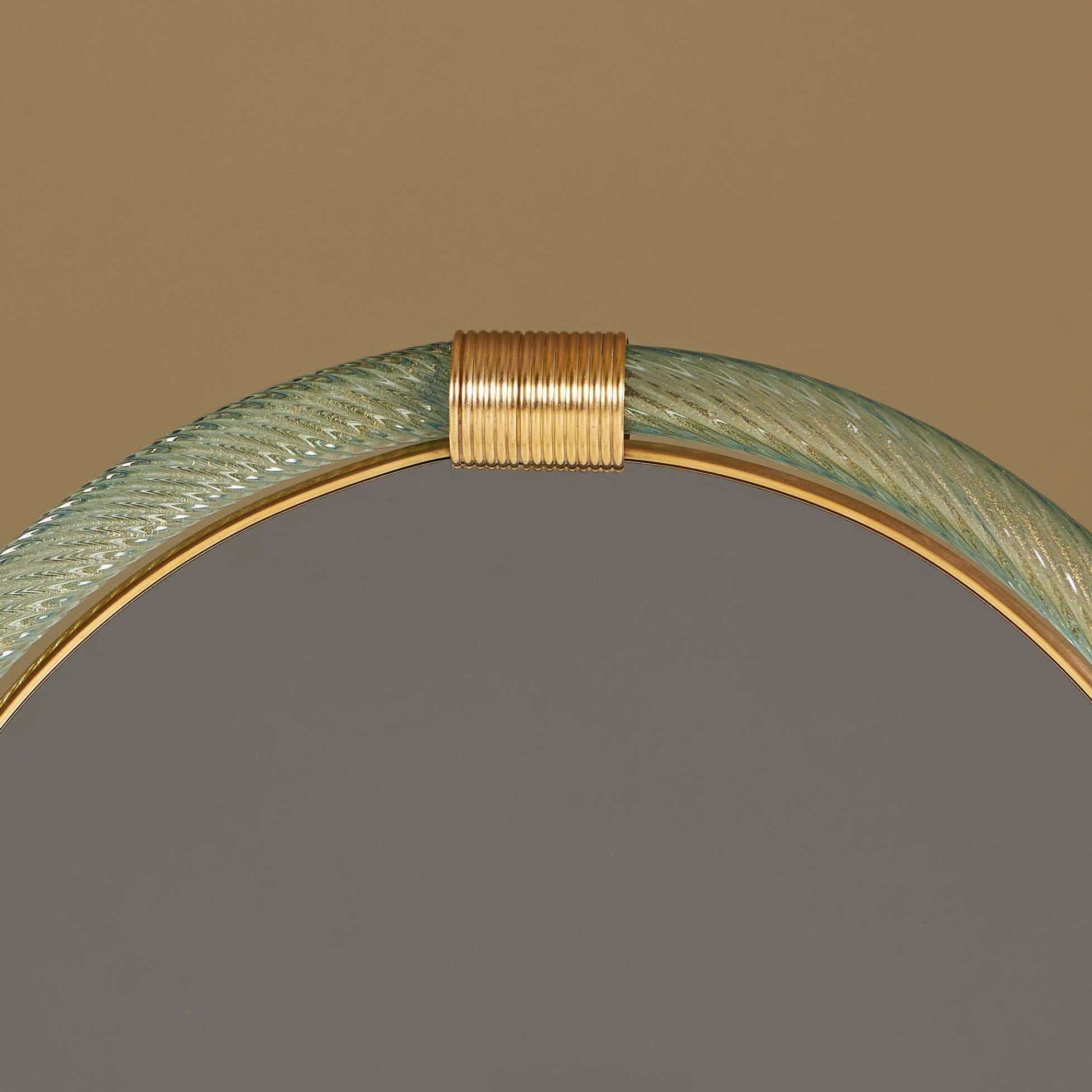 Mid-Century Modern Blue Circular Murano Twisted Rope 'Firenze' Wall Mirror in the Style of Barovier