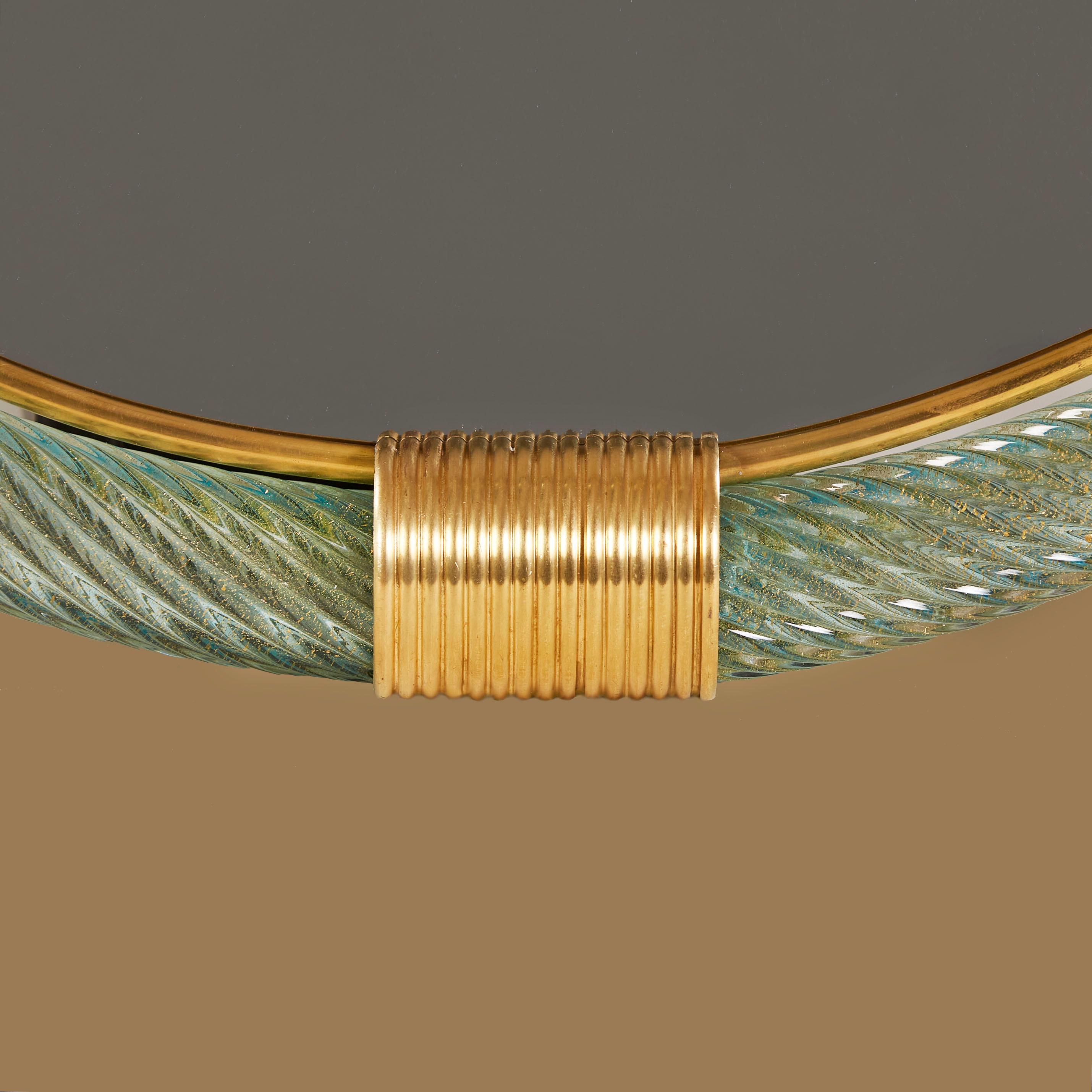 Italian Blue Circular Murano Twisted Rope 'Firenze' Wall Mirror in the Style of Barovier