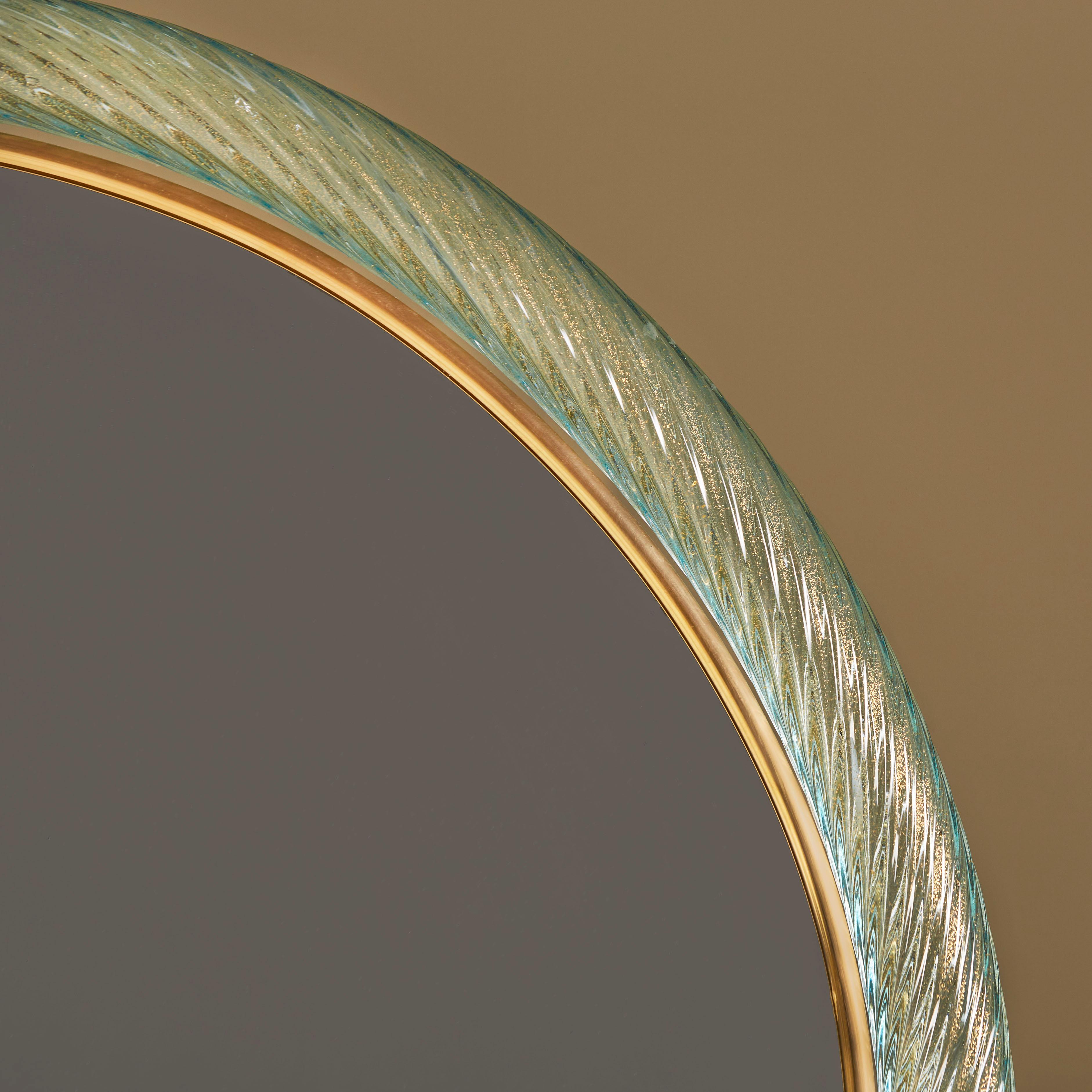 Fait main Miroir de Murano Firenze bleu/vert avec mouchetures dorées dans le style de Barovier e Toso en vente