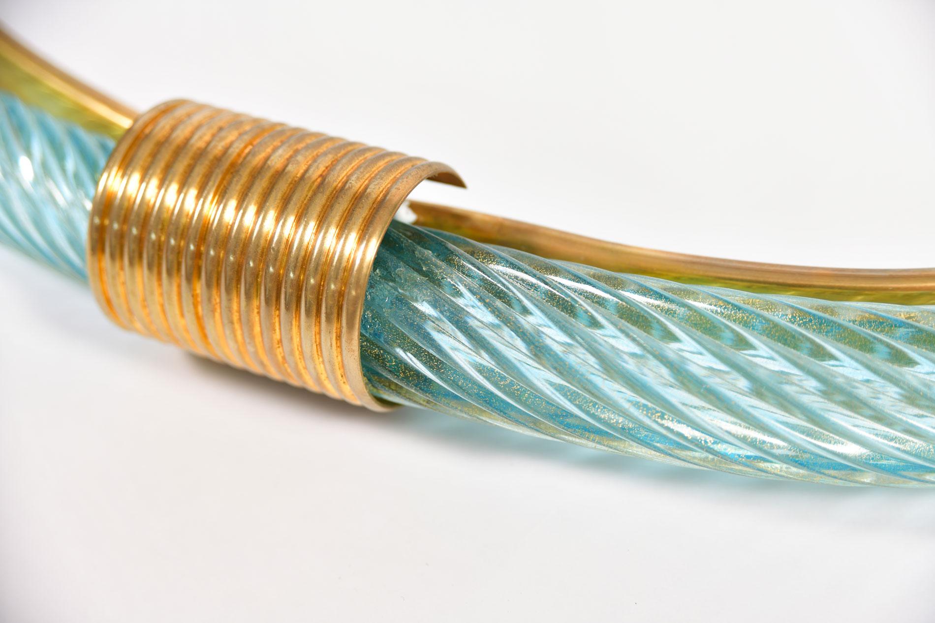Contemporary Blue Circular Murano Twisted Rope 'Firenze' Wall Mirror in the Style of Barovier