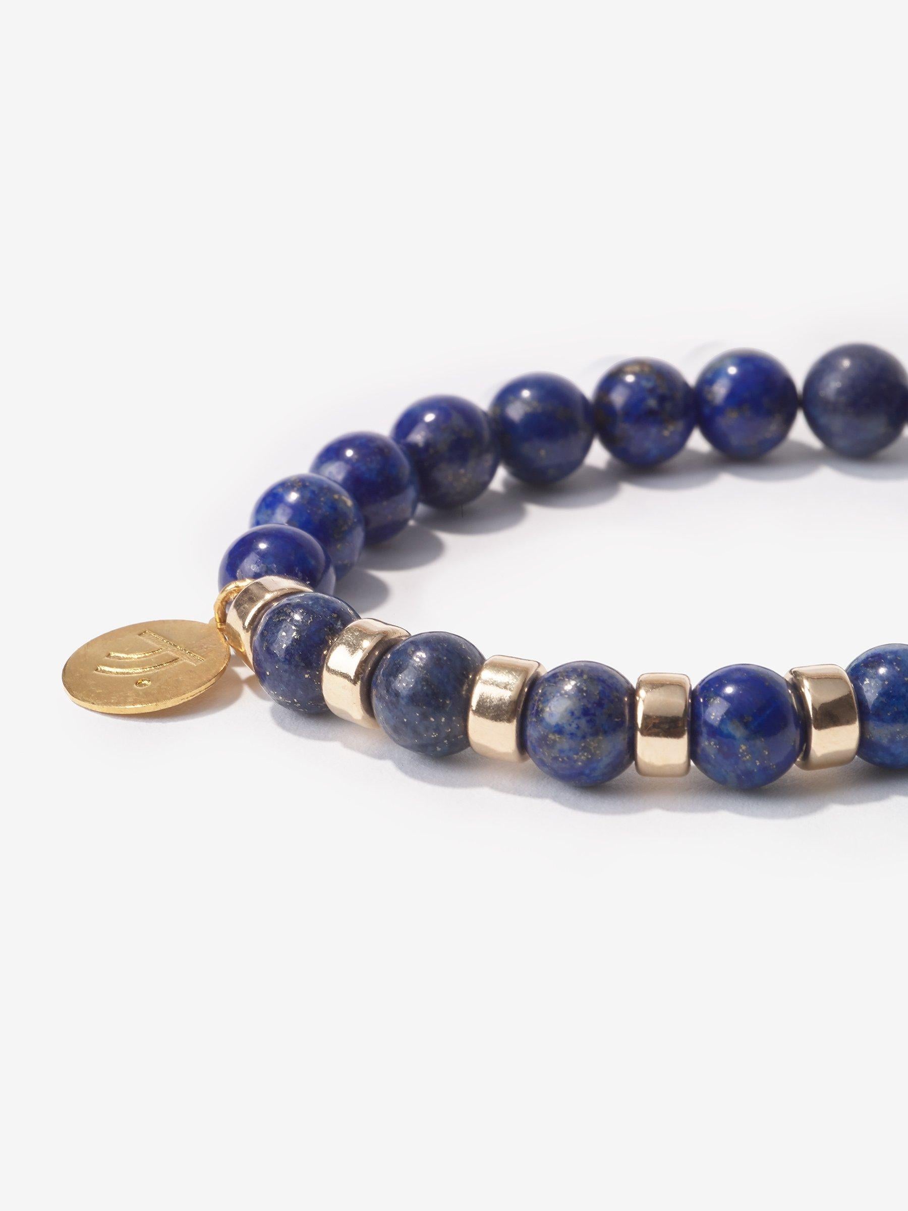 Round Cut Blue City Lapis 14K Gold Bracelet For Sale