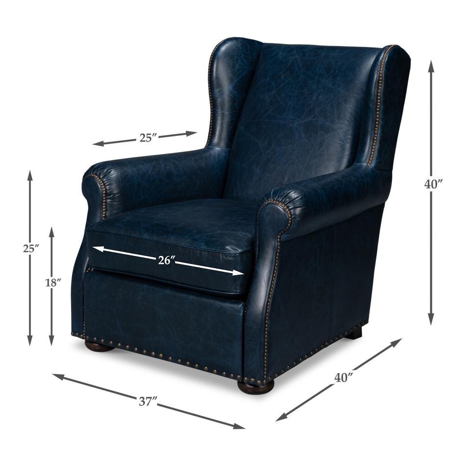 Blue Classic Leather Armchair For Sale 5