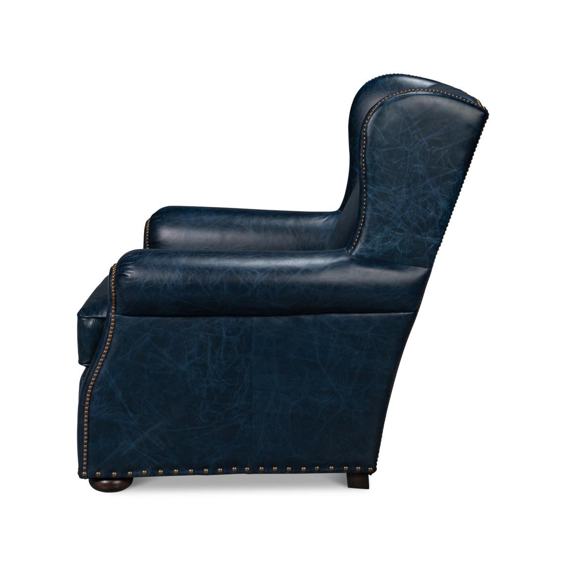 American Classical Blue Classic Leather Armchair For Sale