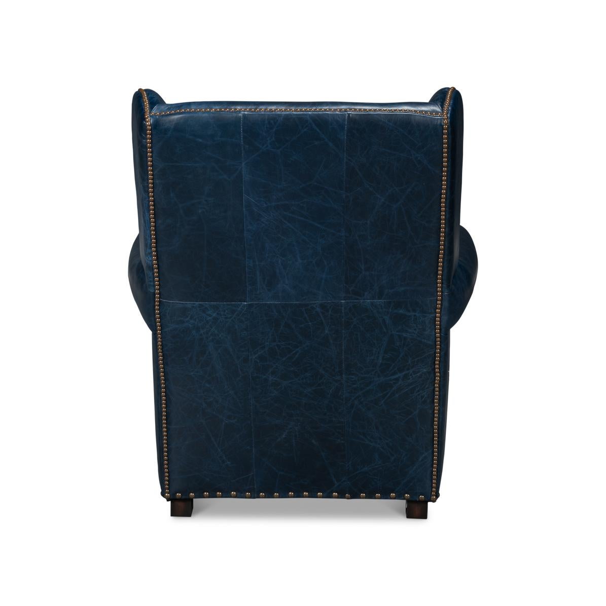 Asian Blue Classic Leather Armchair For Sale