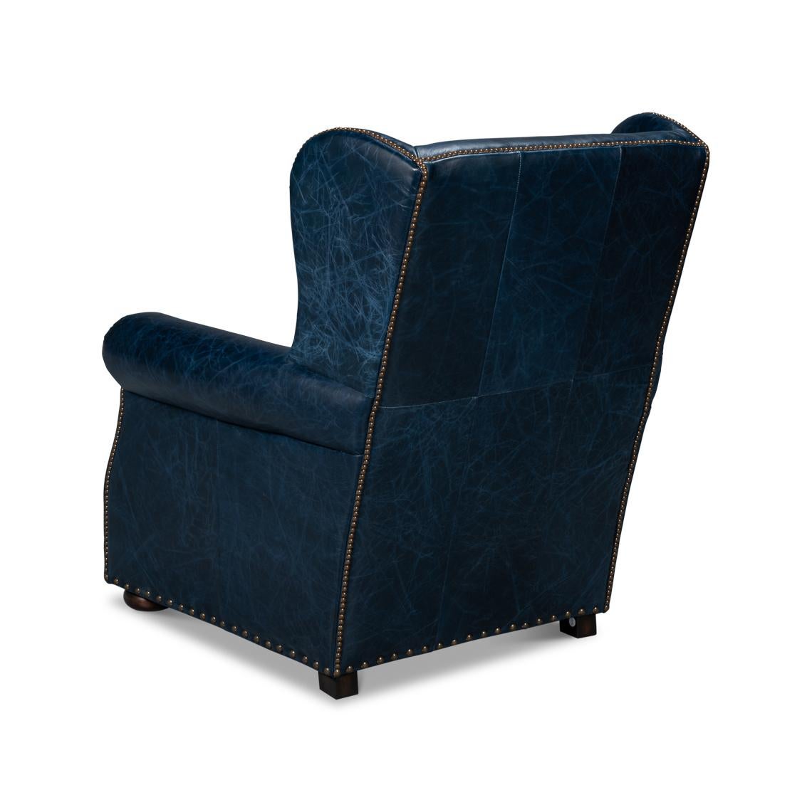 Blue Classic Leather Armchair In New Condition For Sale In Westwood, NJ