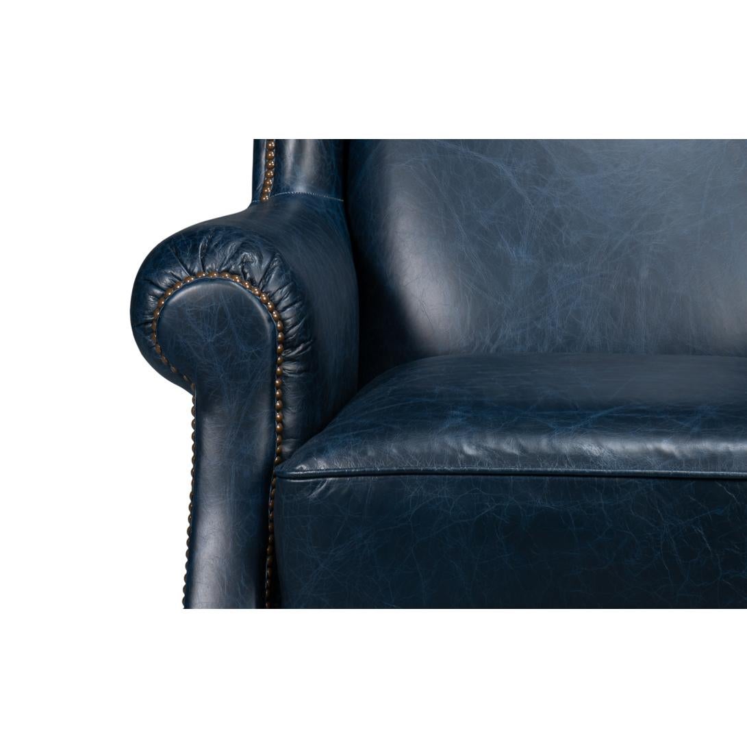 Contemporary Blue Classic Leather Armchair For Sale