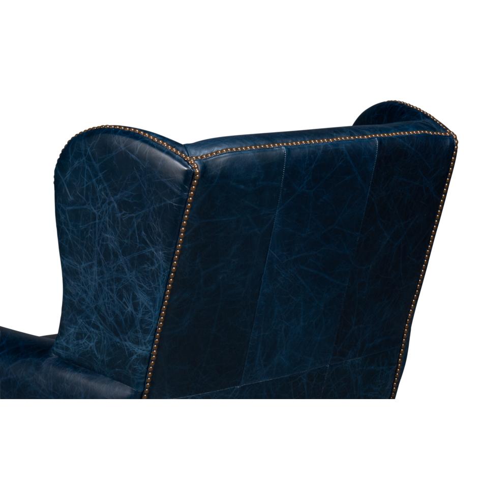 Blue Classic Leather Armchair For Sale 1