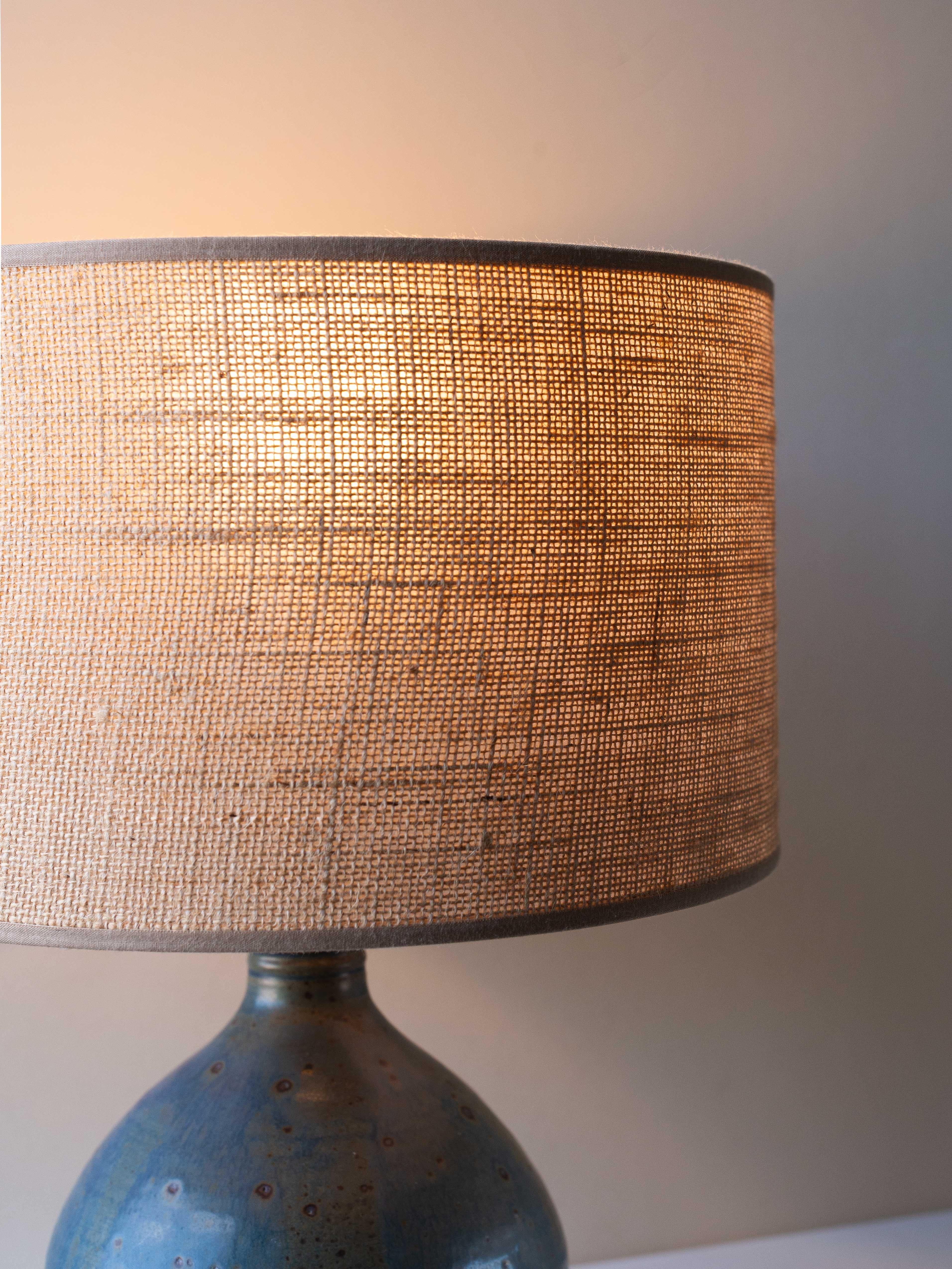 French Blue Clay Table Lamp Mid-Century Modern France 1960s