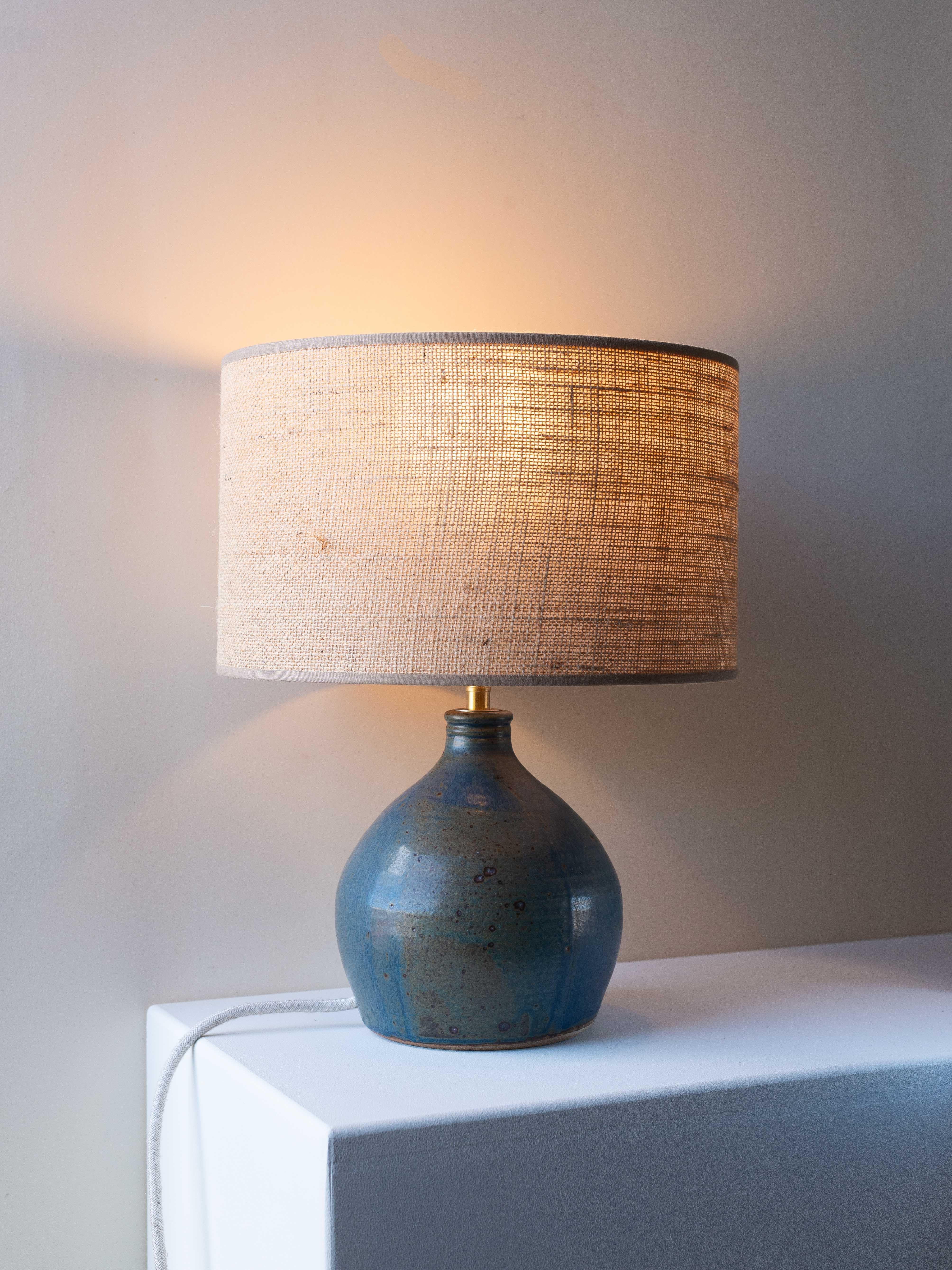 Enameled Blue Clay Table Lamp Mid-Century Modern France 1960s