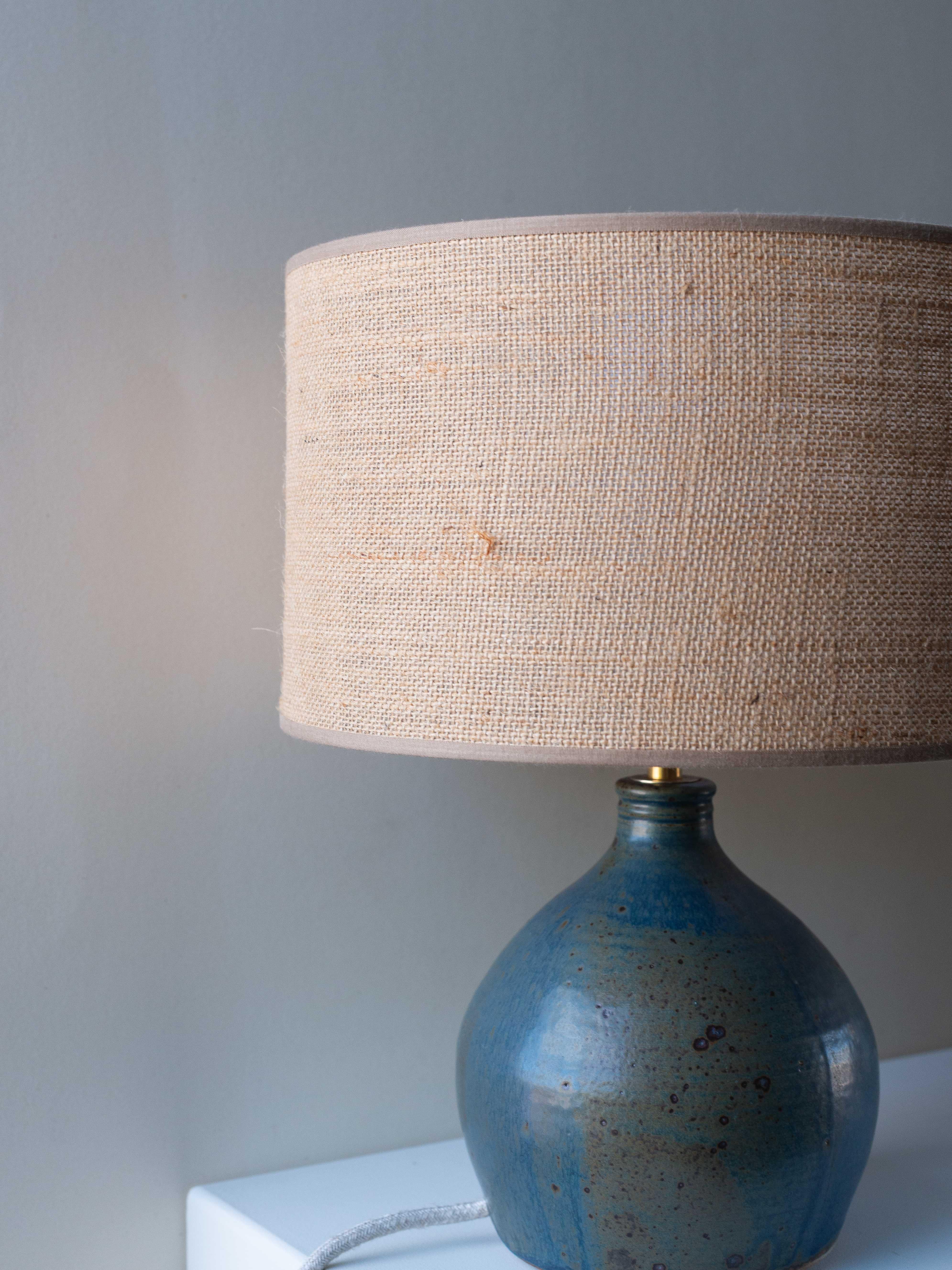 Enamel Blue Clay Table Lamp Mid-Century Modern France 1960s