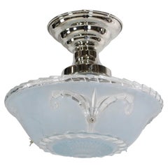 Blue & Clear Cast Glass Semi Flush Light Nickel Finish Fitter