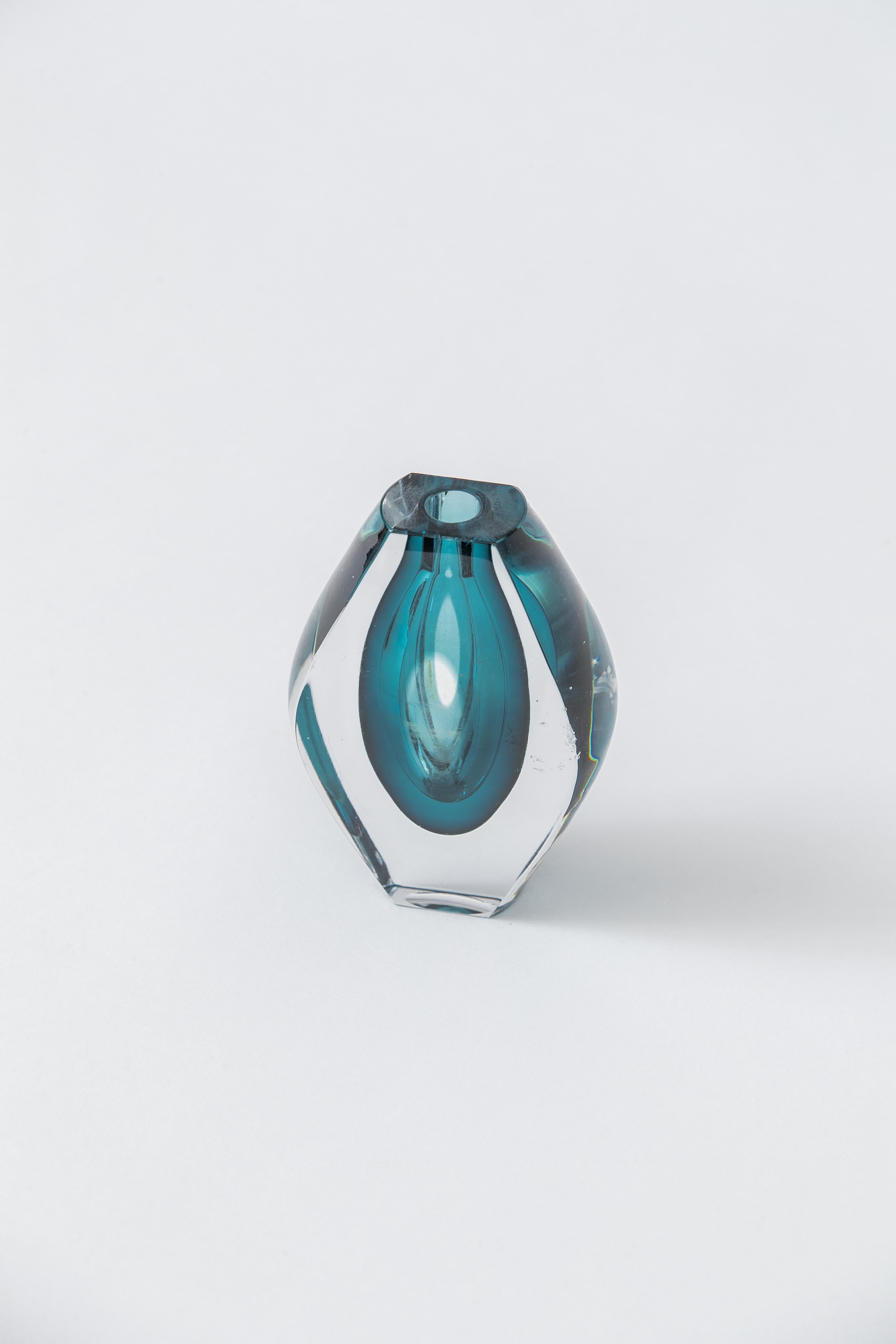 Art Glass Blue & Clear Glass Murano Soliflore, Italy, 1960's