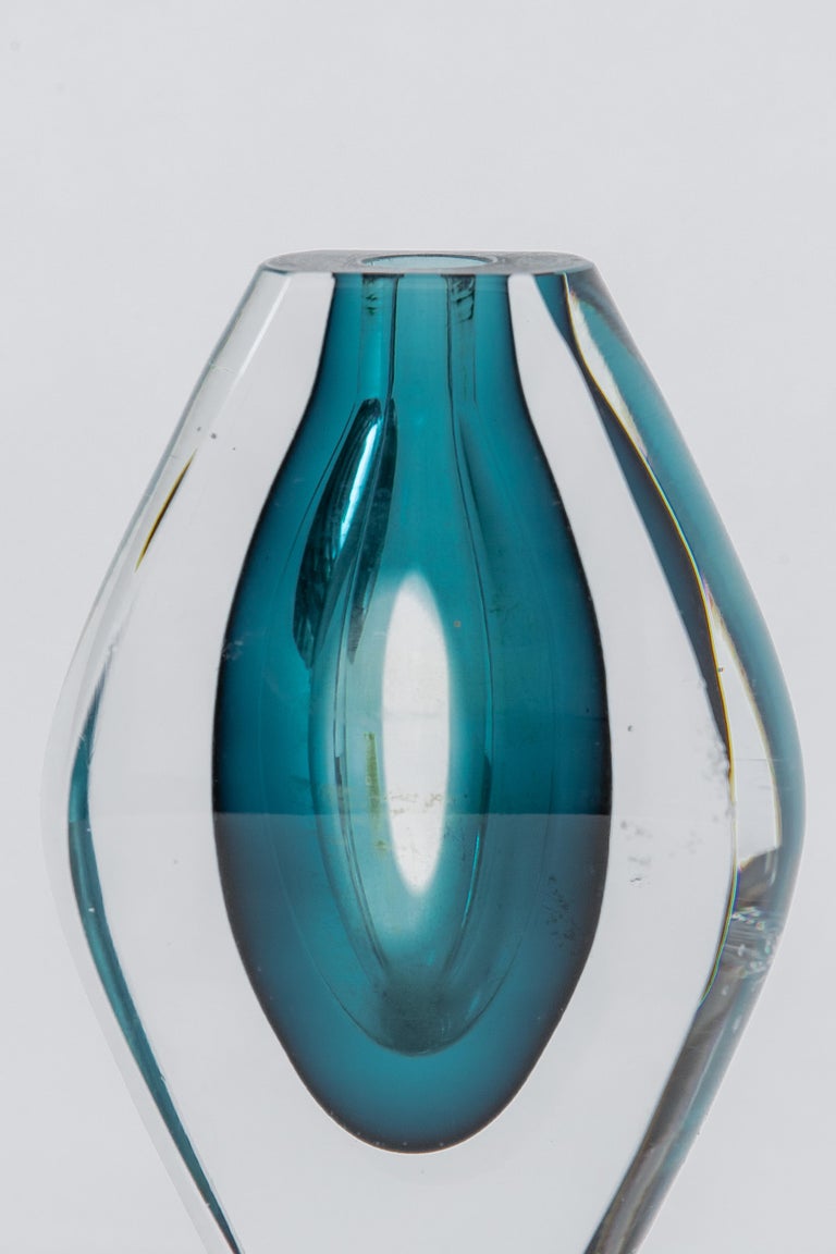 Vase En Verre Vintage Bleu Turquoise - Solifleur Années 1960 - Occasion