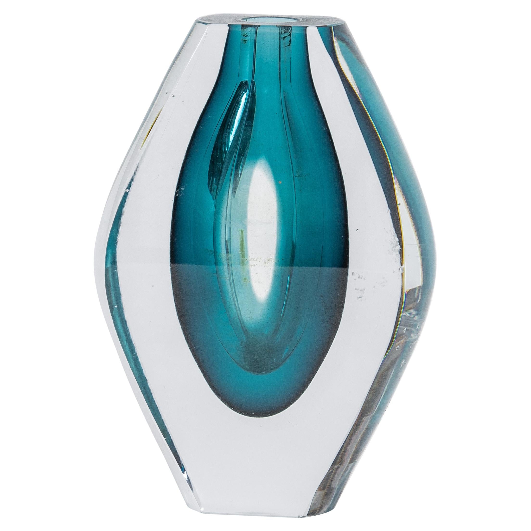 Blue & Clear Glass Murano Soliflore, Italy, 1960's