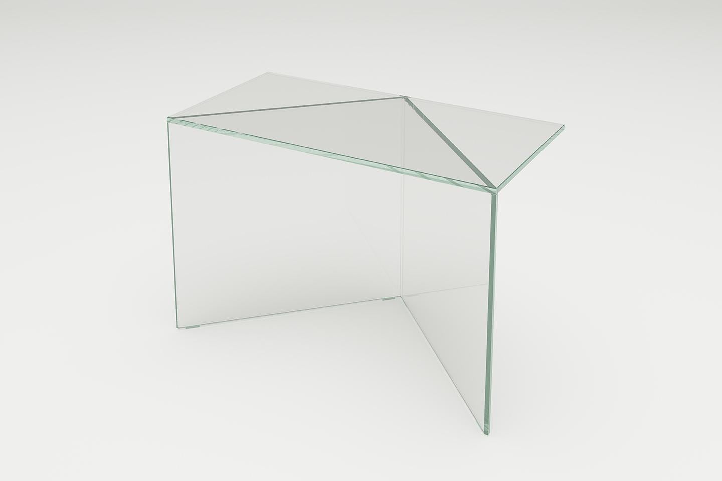 German Blue Clear Glass Poly Square Coffe Table by Sebastian Scherer