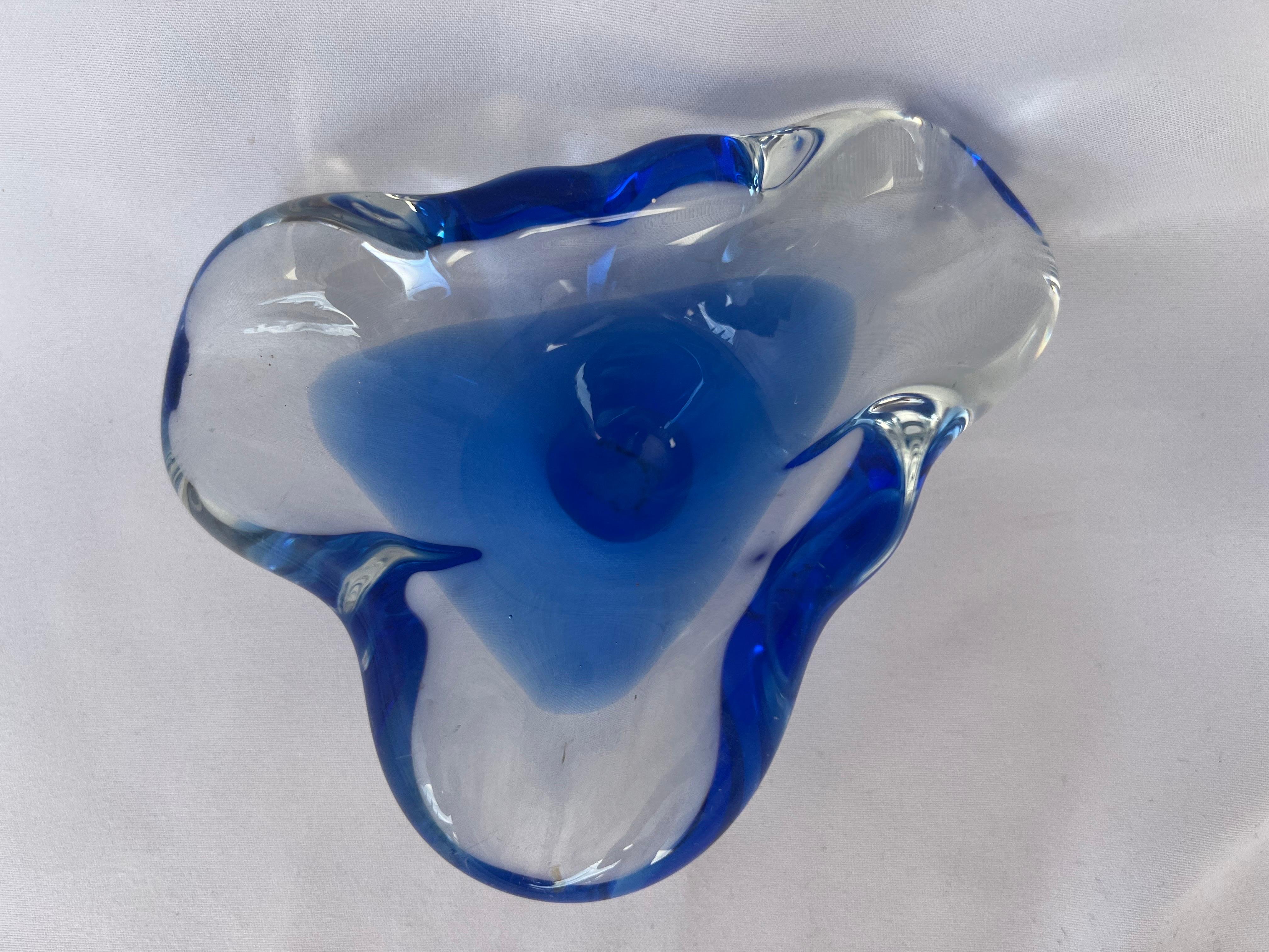 20th Century Blue and Clear Hand Blown Murano Dish For Sale