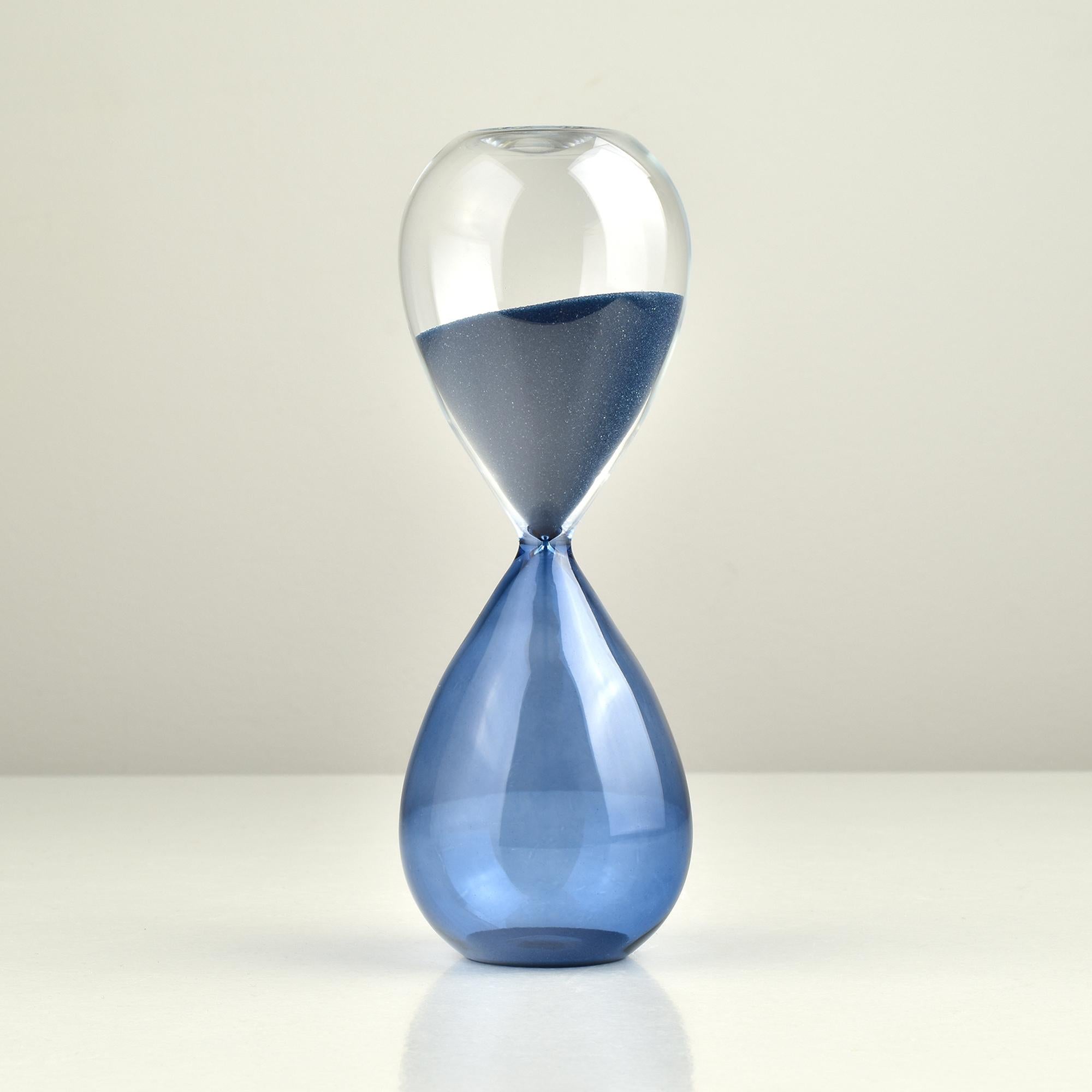 Mid-Century Modern Blue & Clear Hourglass Murano Studio Art Glass Objects Venini Style For Sale