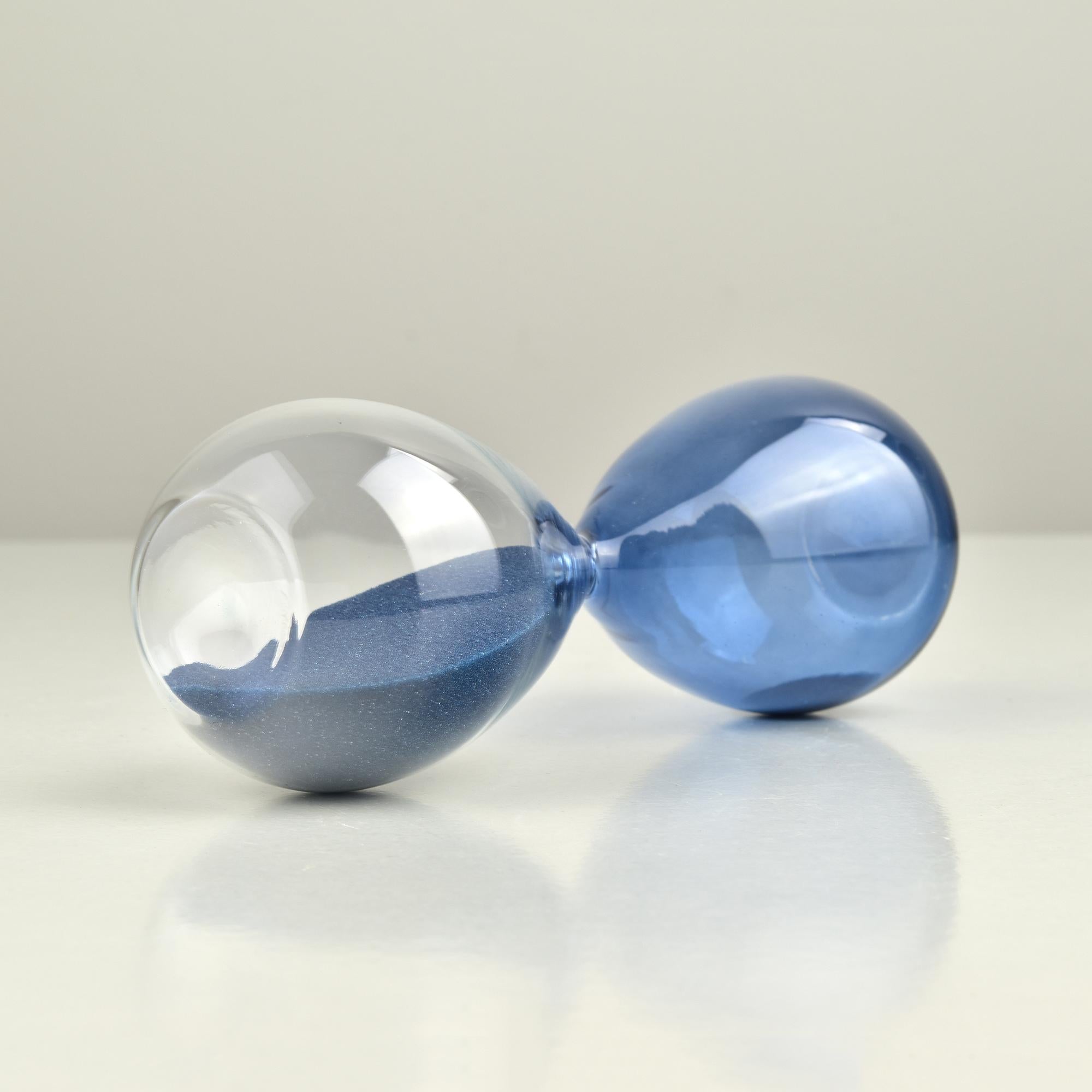 Italian Blue & Clear Hourglass Murano Studio Art Glass Objects Venini Style For Sale