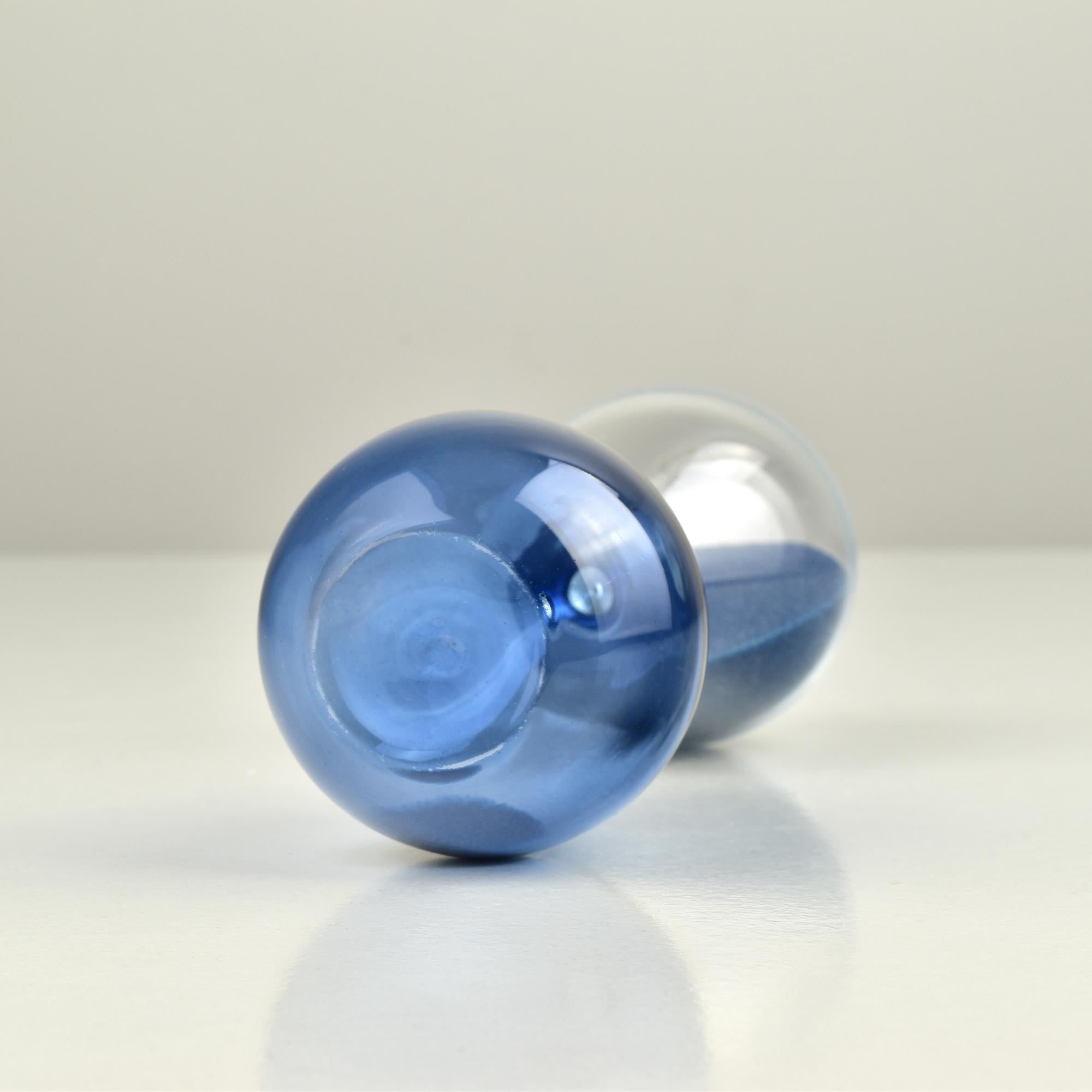 Hand-Crafted Blue & Clear Hourglass Murano Studio Art Glass Objects Venini Style For Sale