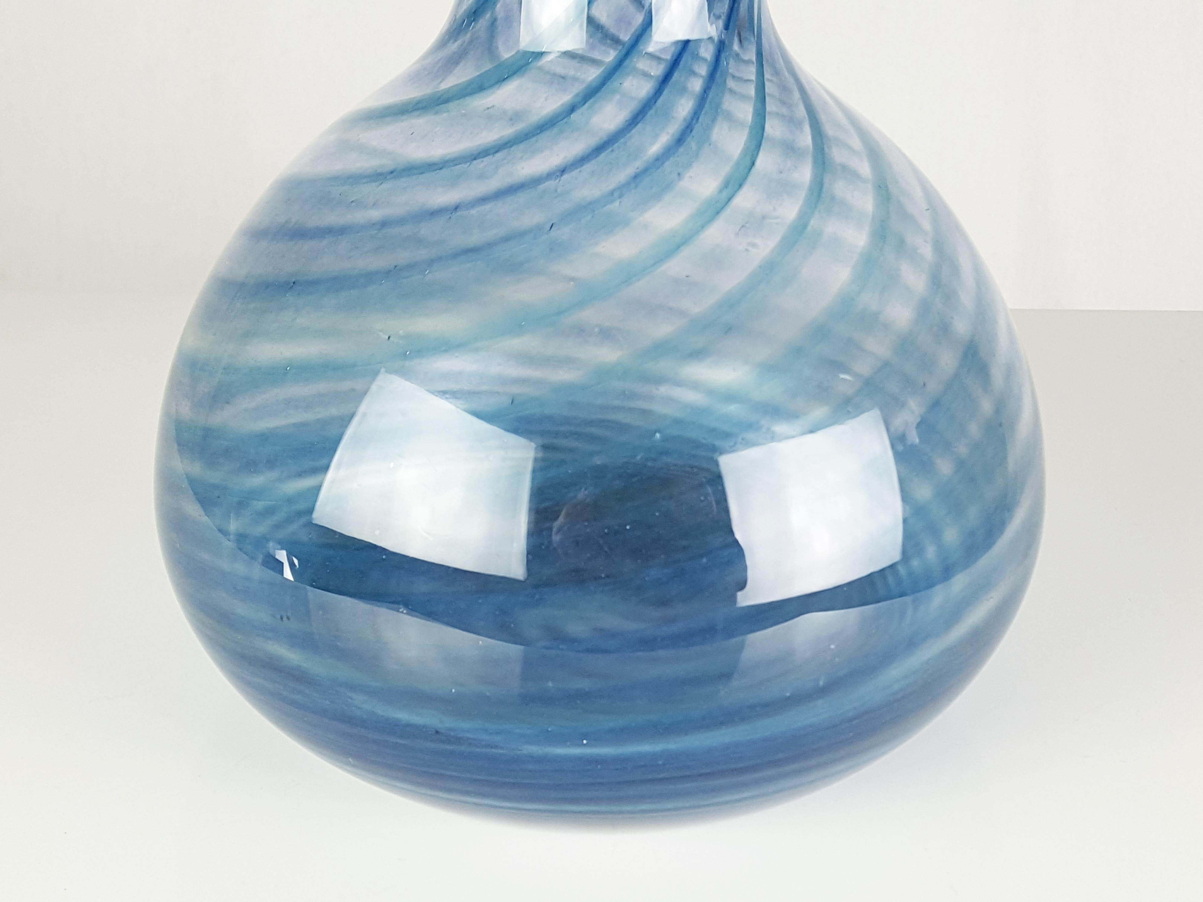 Space Age Blue & Clear Murano Glass 1960s-1970s Vase/Bottle Attributed to Barovier e Toso For Sale