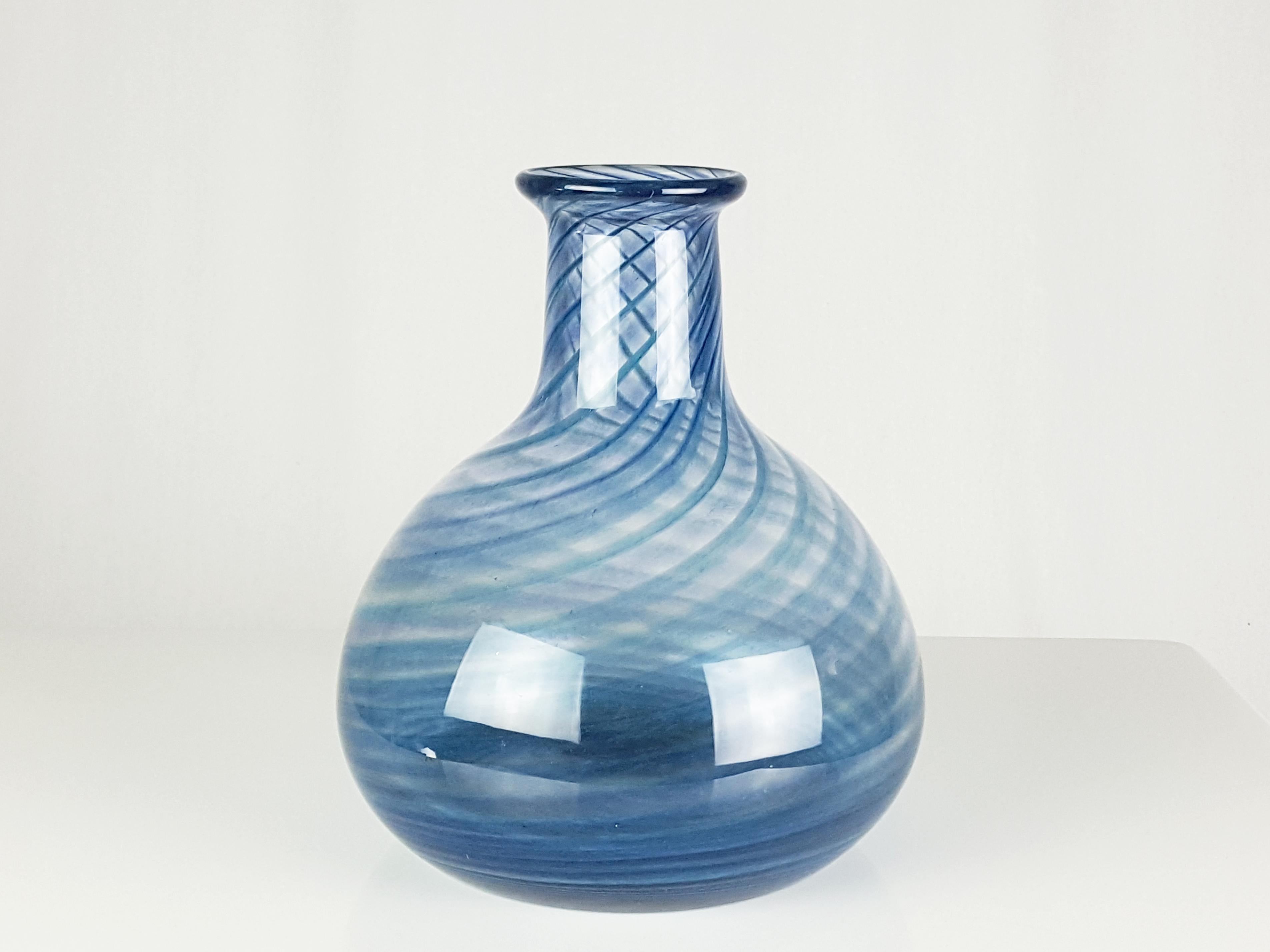 Hand-Crafted Blue & Clear Murano Glass 1960s-1970s Vase/Bottle Attributed to Barovier e Toso For Sale