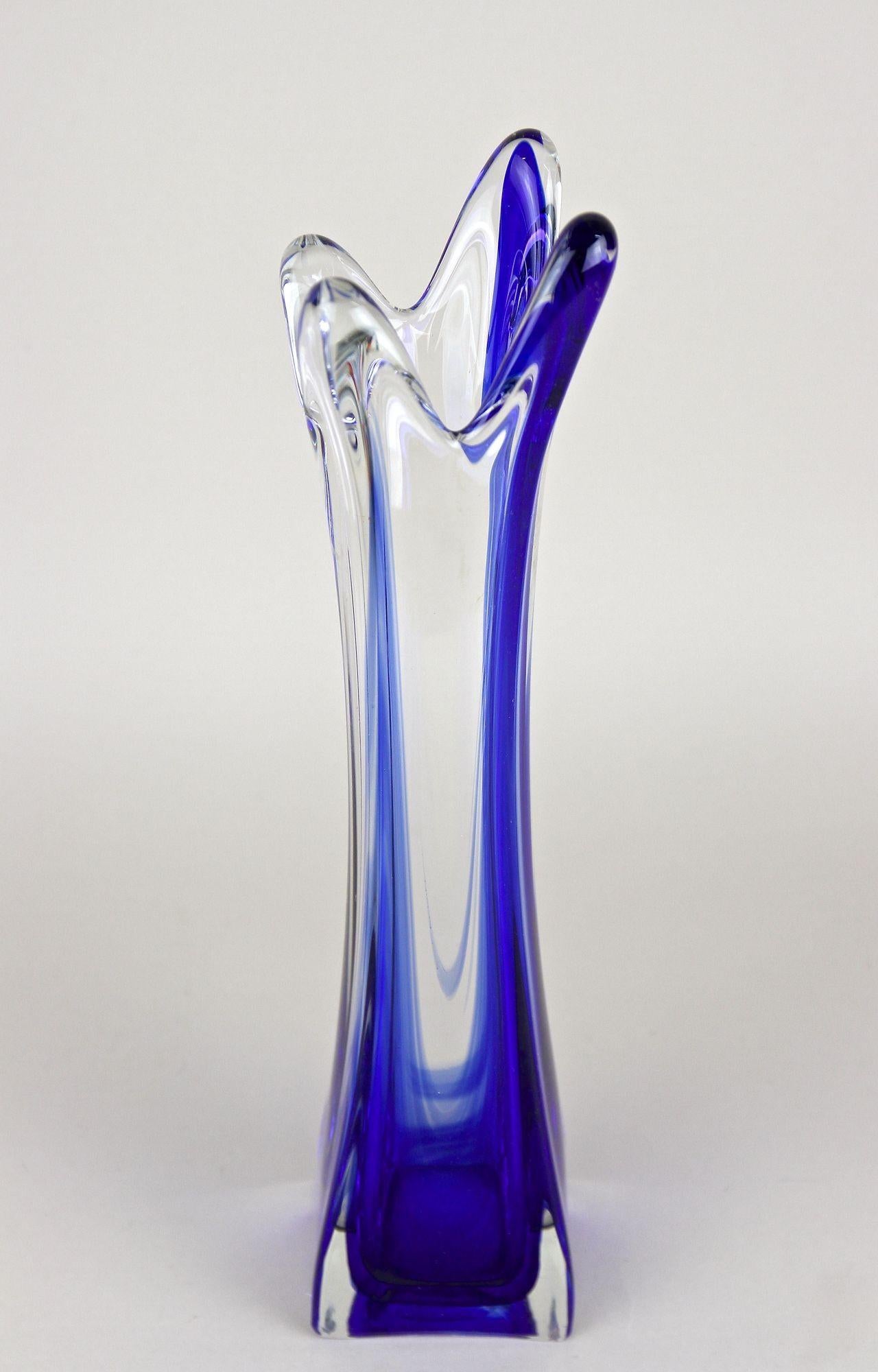 Italian Blue/ Clear Murano Glass Vase, Late Mid Century - Italy ca. 1960/70 For Sale