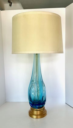Lampada da tavolo organica Seguso Murano blu e trasparente