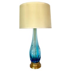 Lampada da tavolo organica Seguso Murano blu e trasparente