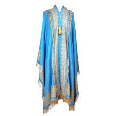 Antique Blue Cloak embroidered with gold Zari - India for the European market Circa 1870