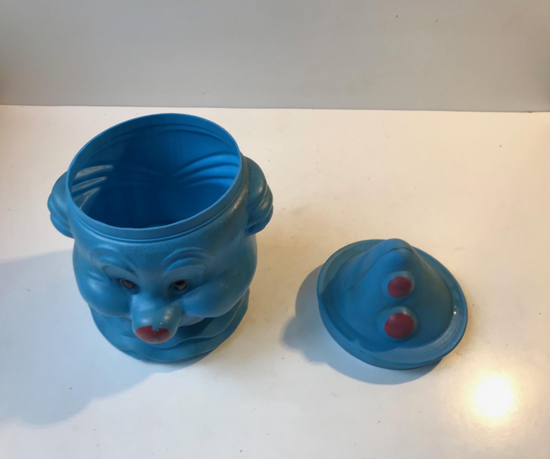 Mid-Century Modern Pot à bonbons à tête de clown bleu, États-Unis, années 1960 en vente