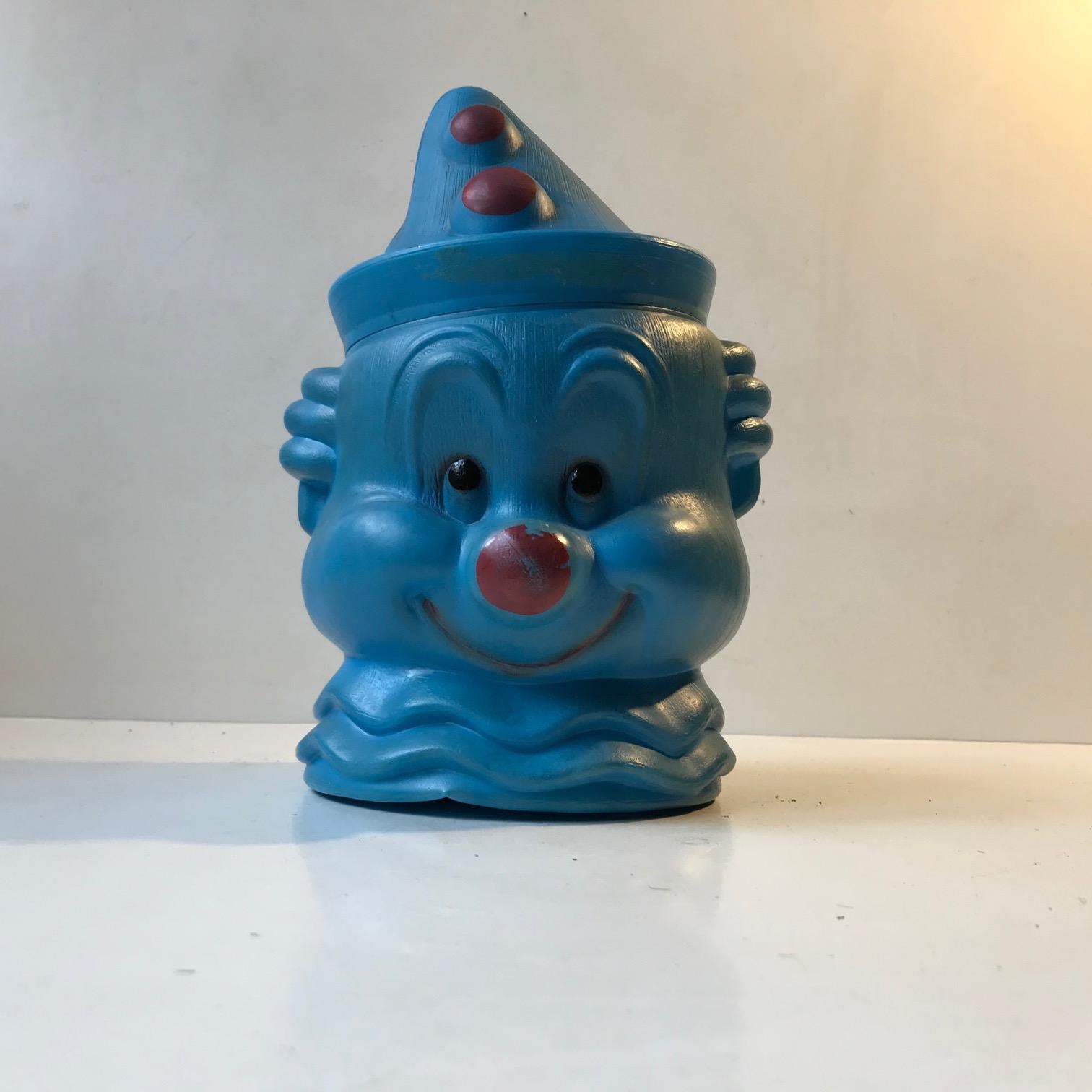 Milieu du XXe siècle Pot à bonbons à tête de clown bleu, États-Unis, années 1960 en vente