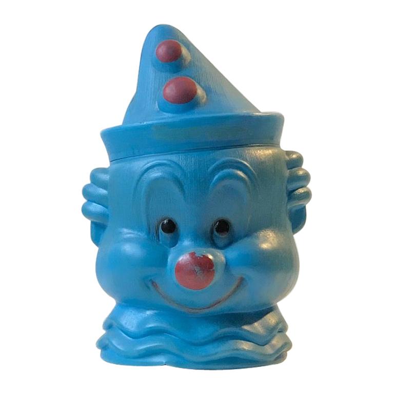 Pot à bonbons à tête de clown bleu, États-Unis, années 1960