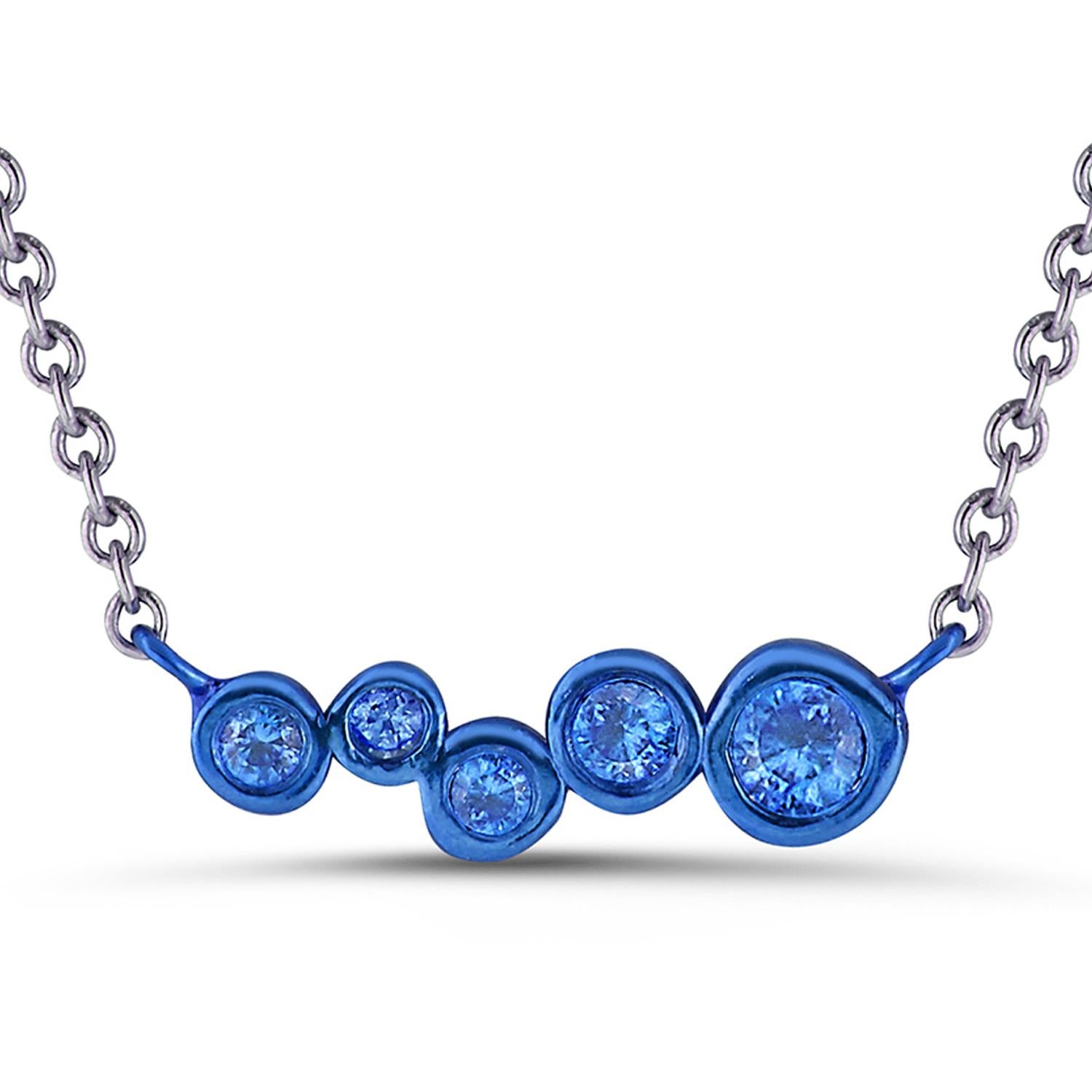Contemporary Blue Coated Silver Bar Pendant with 0.15 Carat Blue Sapphires Hi June Parker For Sale