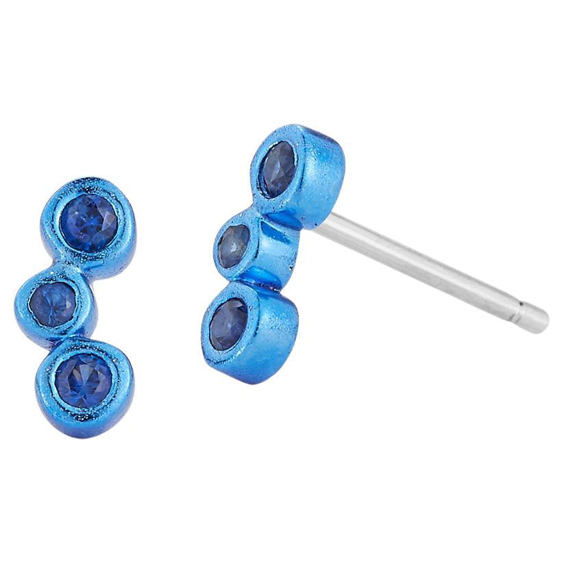 Blue Coated Silver Three Stone Single Stud Earring Hi June Parker For Sale