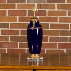 Blue Cobalt 19th Century French Vase Made into a Table Lamp on Lucite