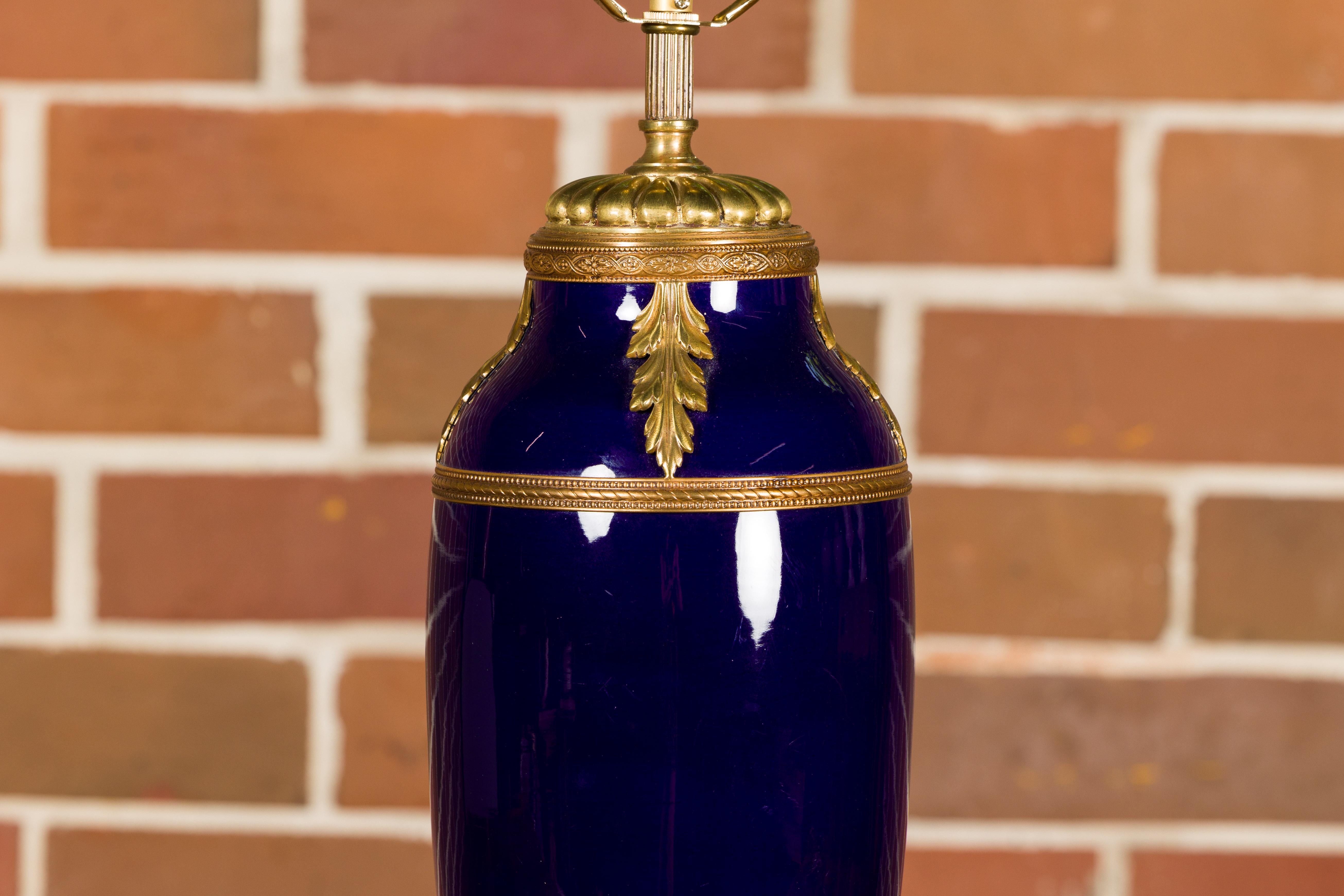 Blue Cobalt 19th Century French Vase Made into a Table Lamp on Lucite For Sale 3